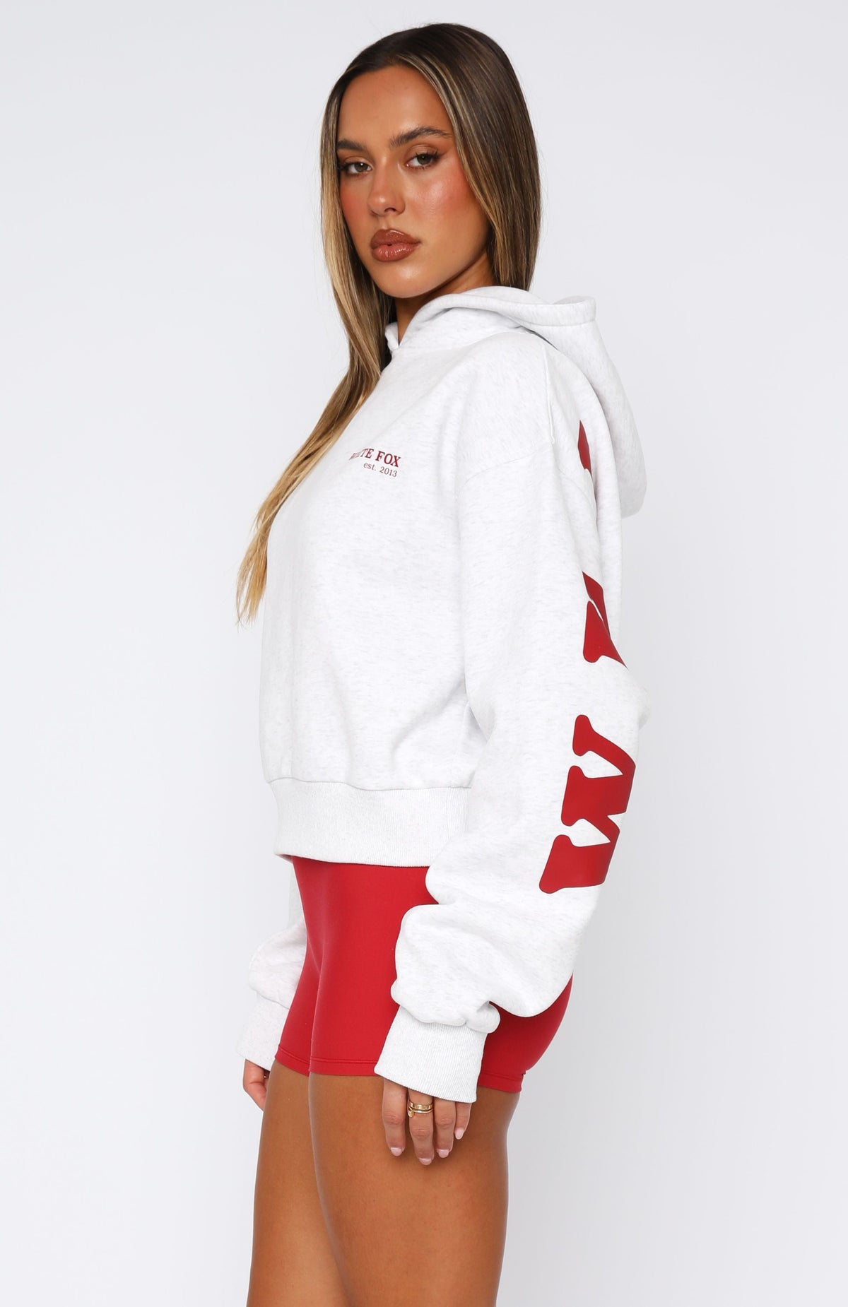 White Fox Serving Up Cropped Hoodie Grey Marle