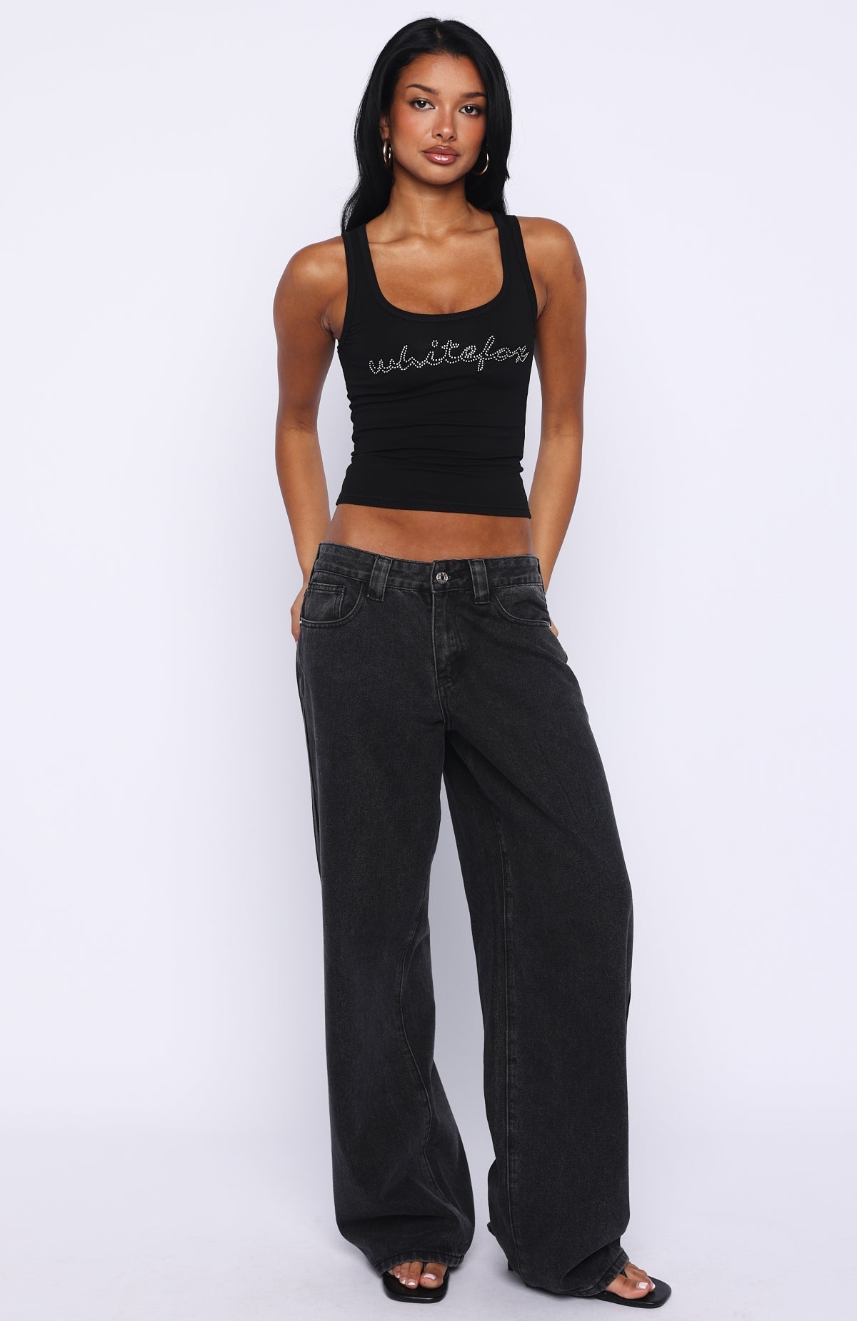 White Fox Radiant Beauty Studded Tank Top Black