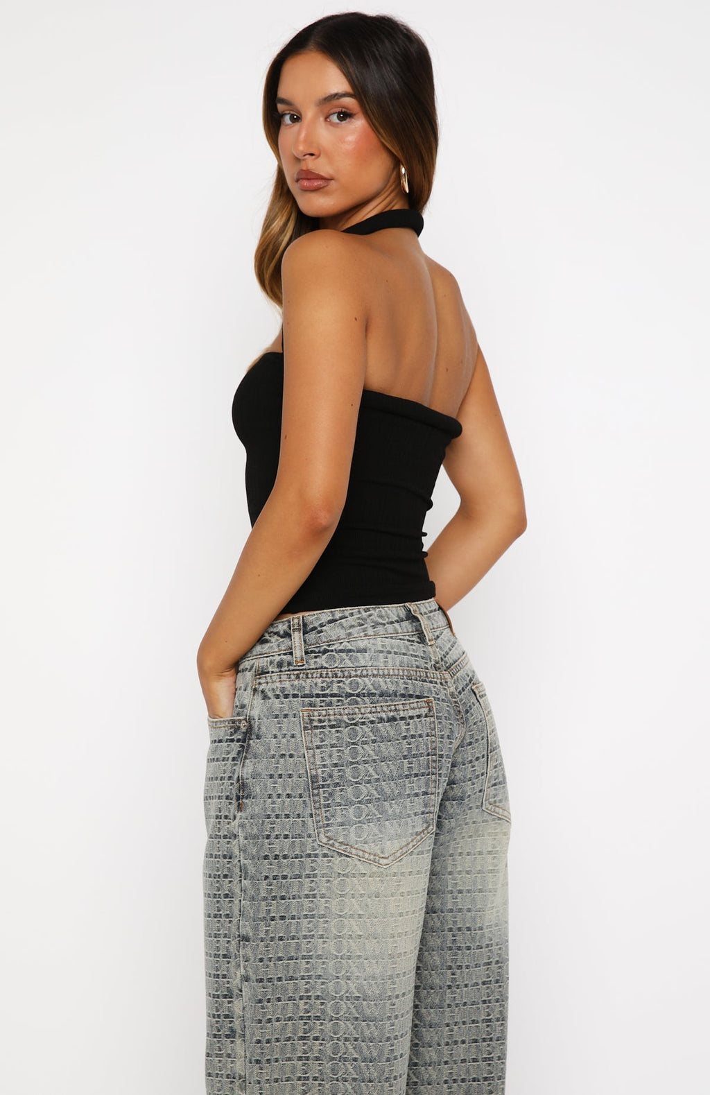 White Fox Tropic Dream Halter Top Black