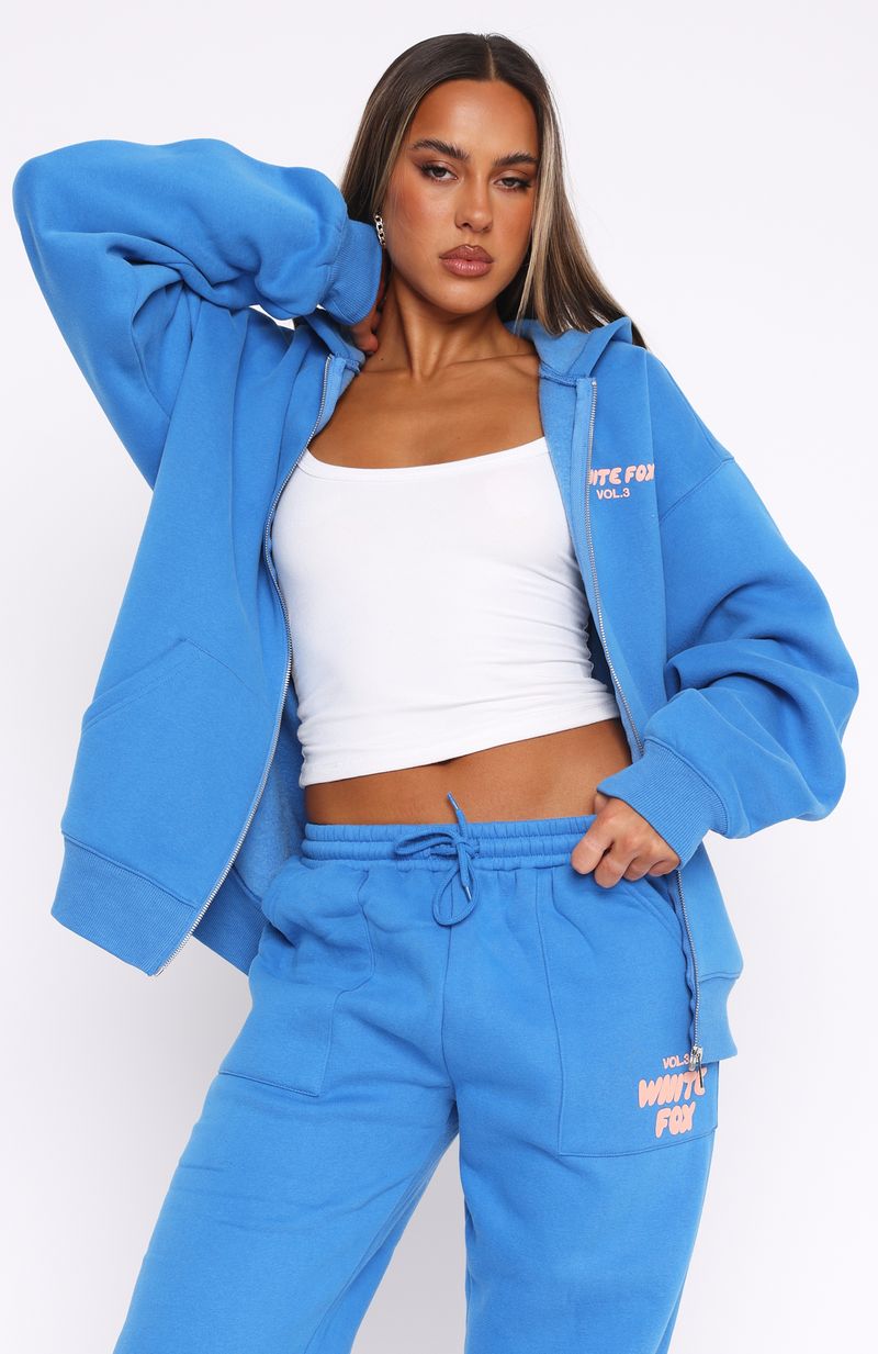 White Fox Offstage Zip Front Hoodie Azure