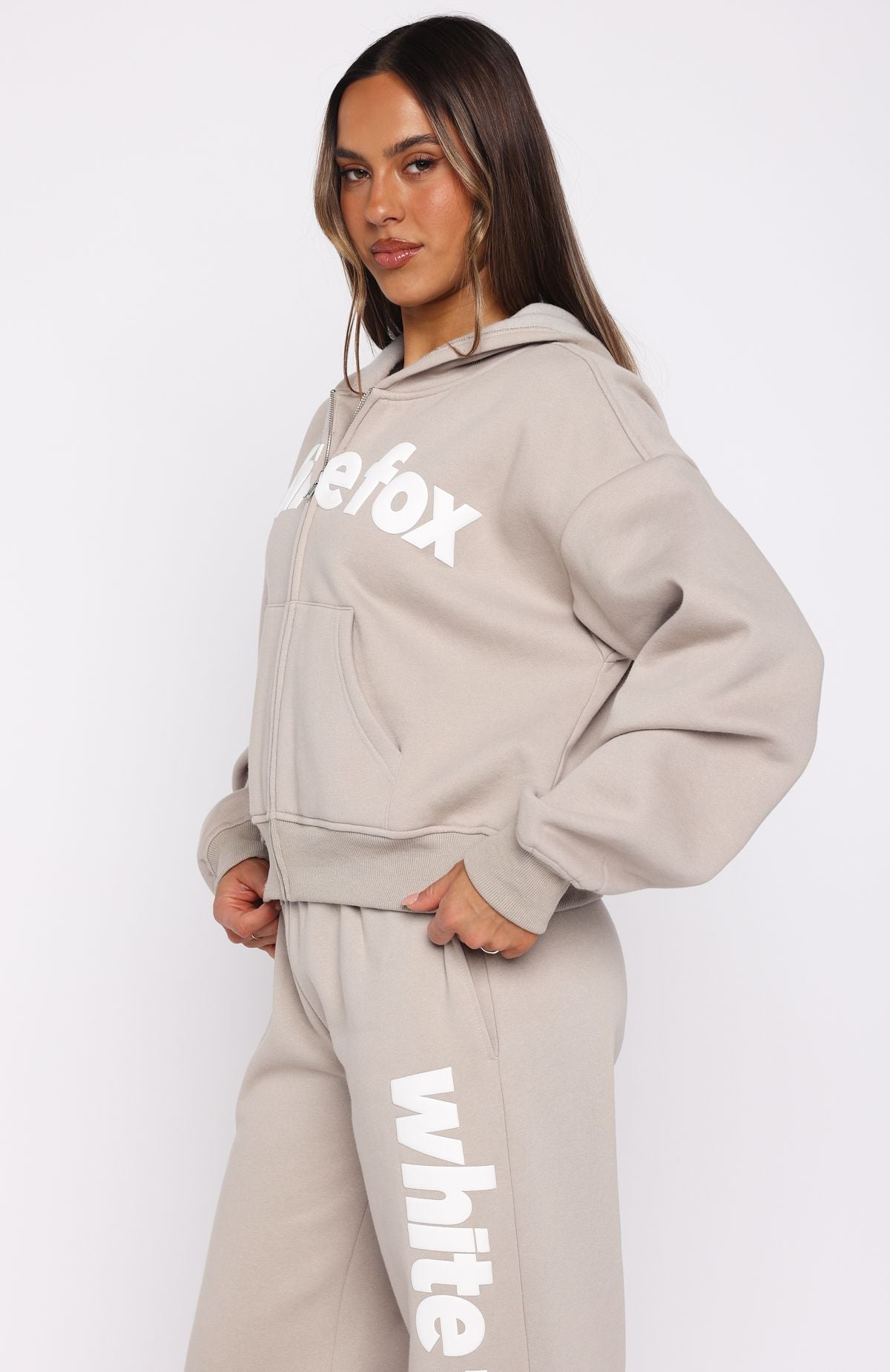 White Fox From The Archives Kenzie Boxy Zip Front Hoodie Moon