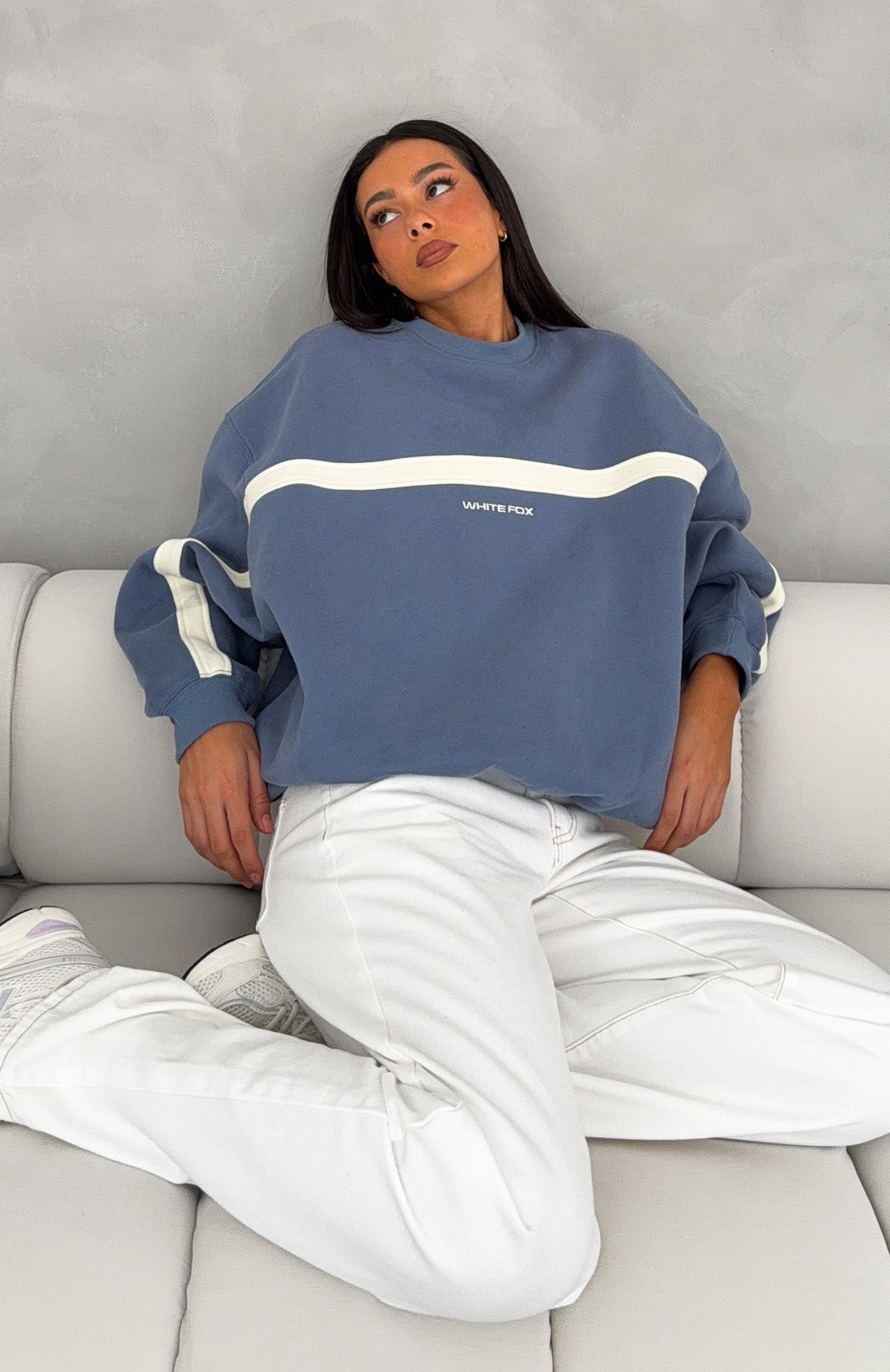 White Fox Take Another Chance Oversized Drop Shoulder Sweater Ocean