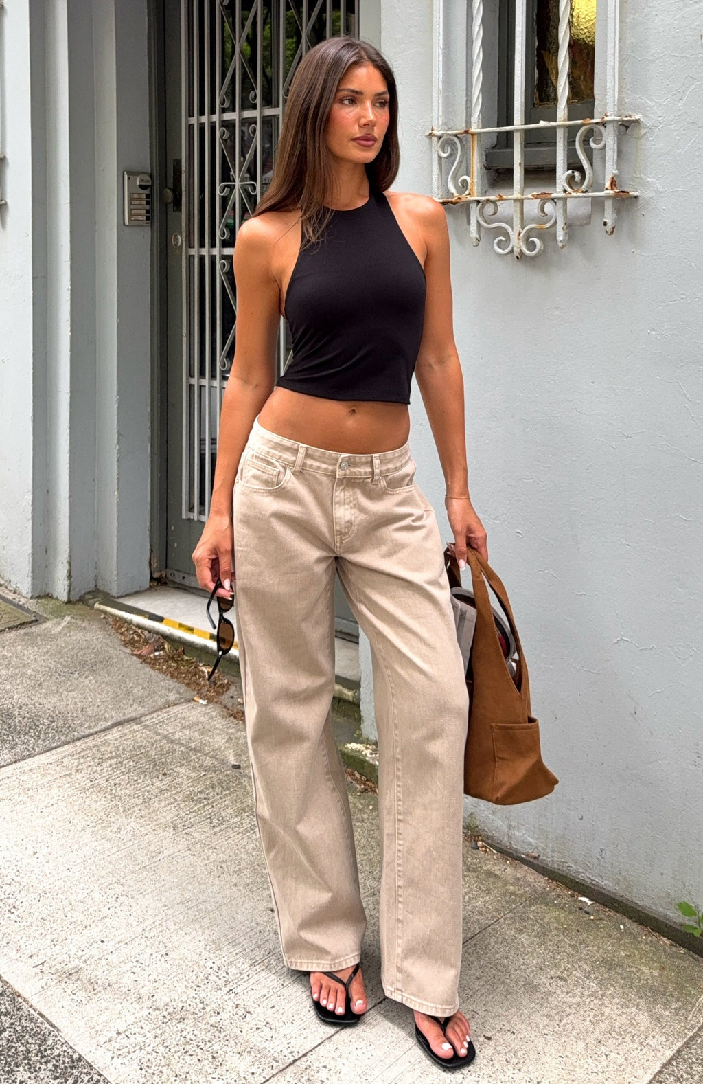 White Fox Bring The Style Low Rise Wide Leg Jeans Sesame Wash