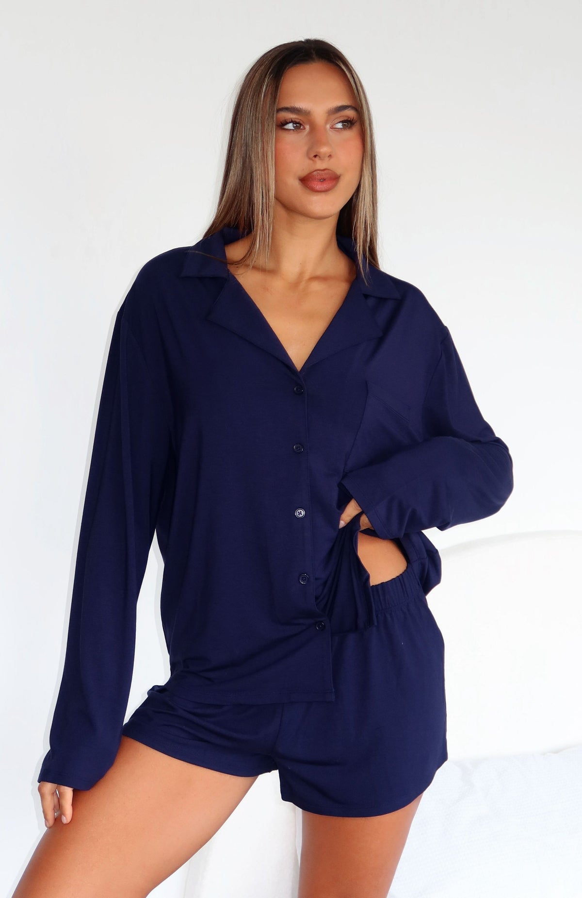 White Fox Dreamscape Long Sleeve Pyjama Set Navy