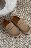White Fox Cayson Loafer Slides Taupe Faux Suede