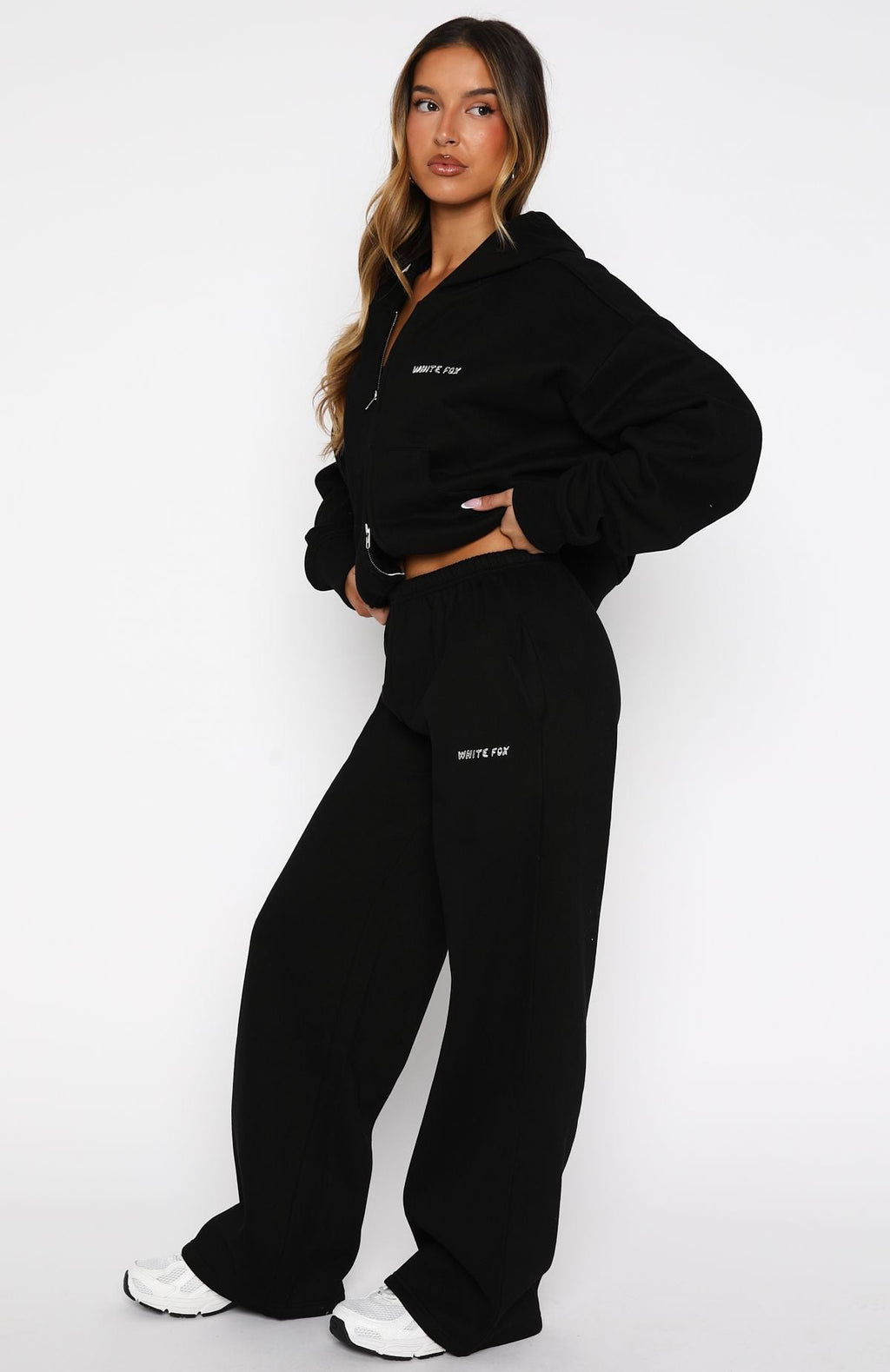 White Fox Test Drive Wide Leg Sweatpants Black