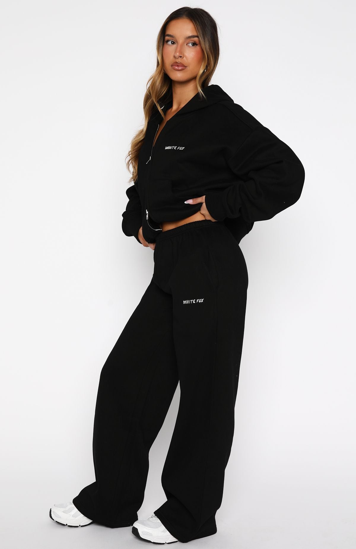 White Fox Test Drive Wide Leg Sweatpants Black