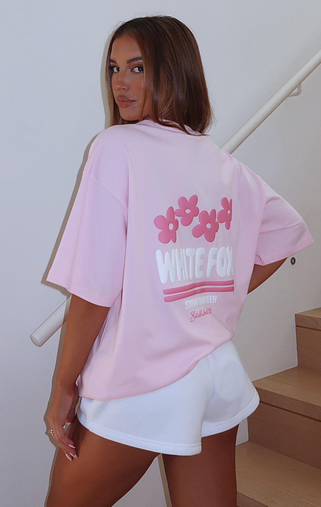 White Fox Tropic Time Oversized Tee Pink