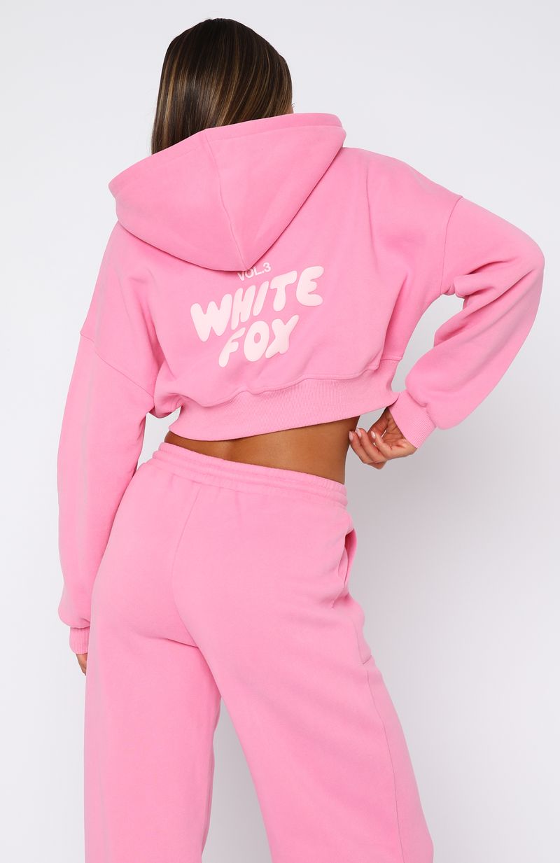 White Fox Offstage Cropped Zip Hoodie Bubblegum