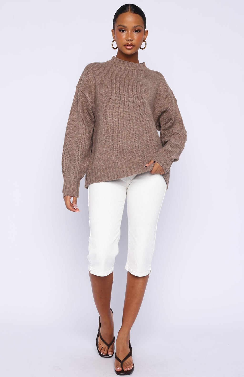 White Fox Apres Ski With Me Knit Sweater Taupe
