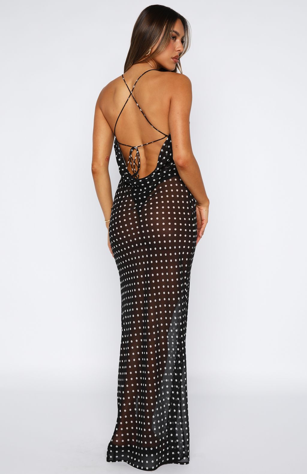 White Fox Just For Me Maxi Dress Black/White Polka Dot