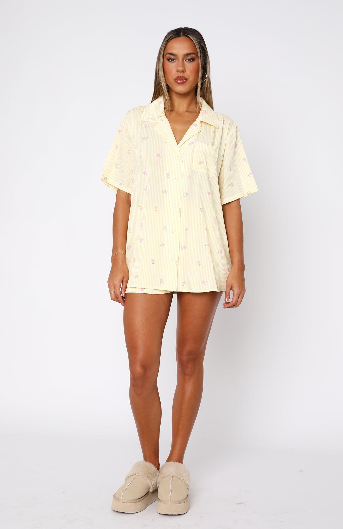 White Fox Offline Pyjama Set Lemon Meadow Stripe