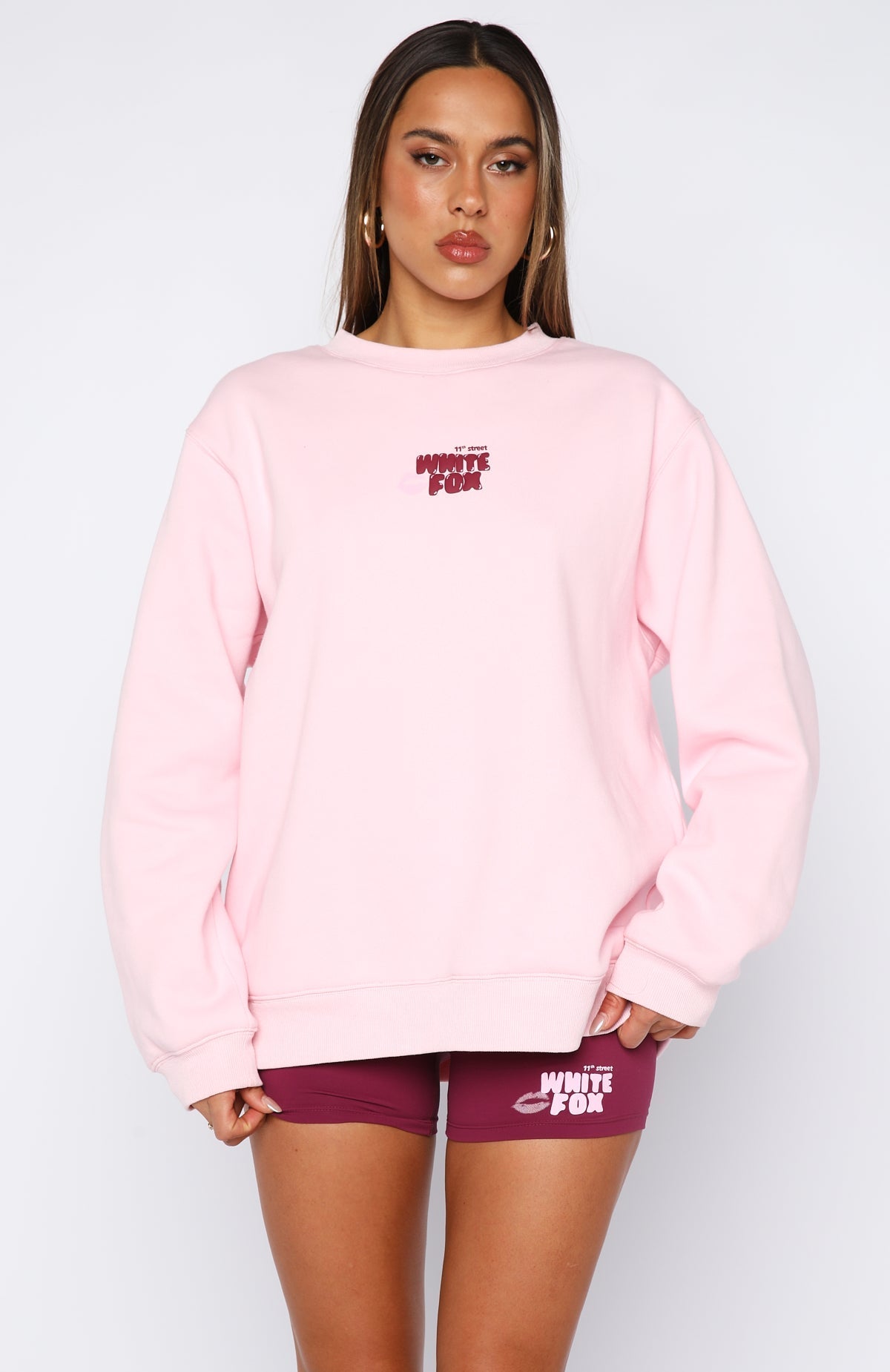 White Fox 11th Street Sweet Kisses Oversized Sweater Pink Sugar