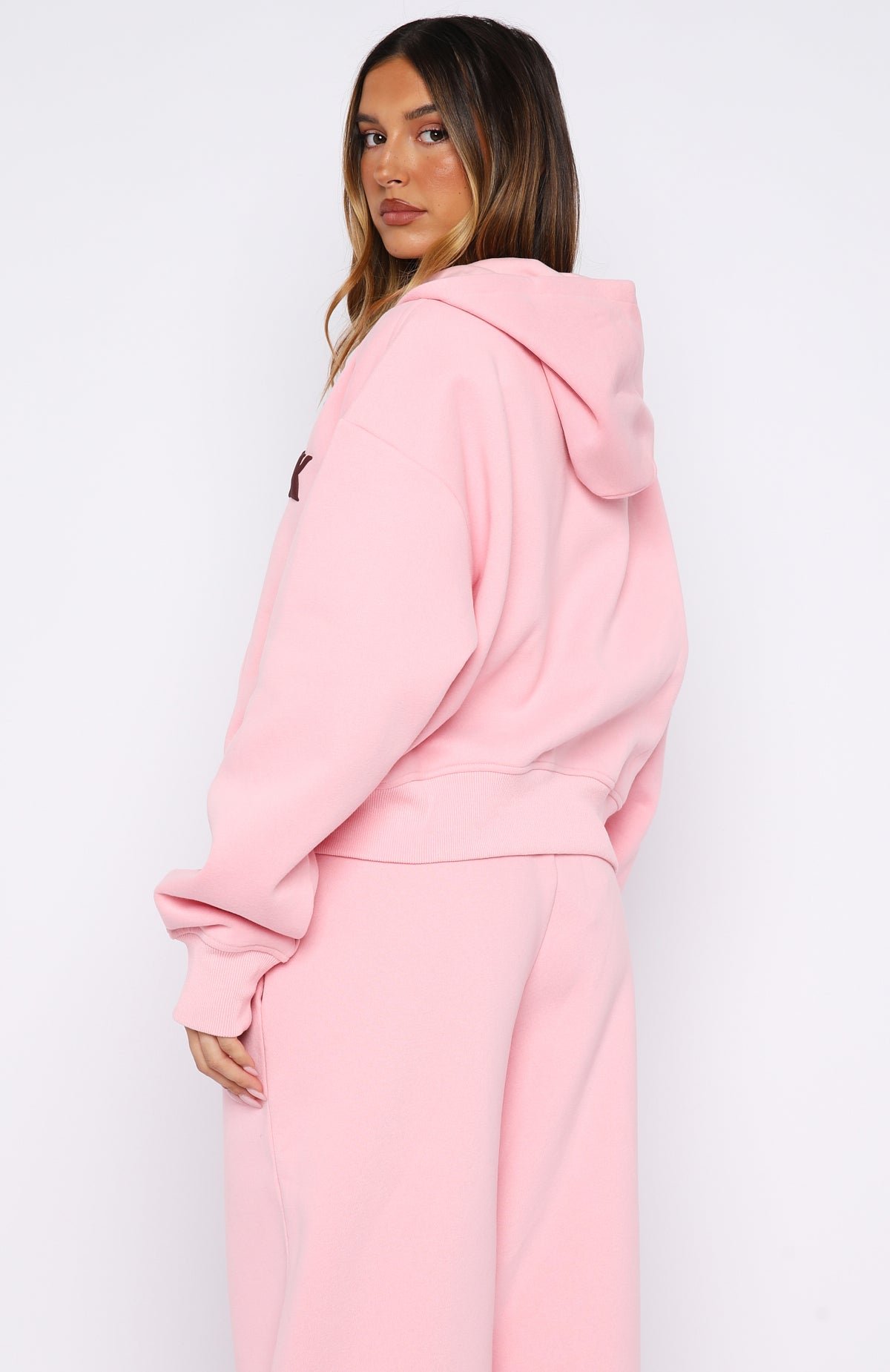 White Fox Release 15 Janie Boxy Zip Front Hoodie Pink