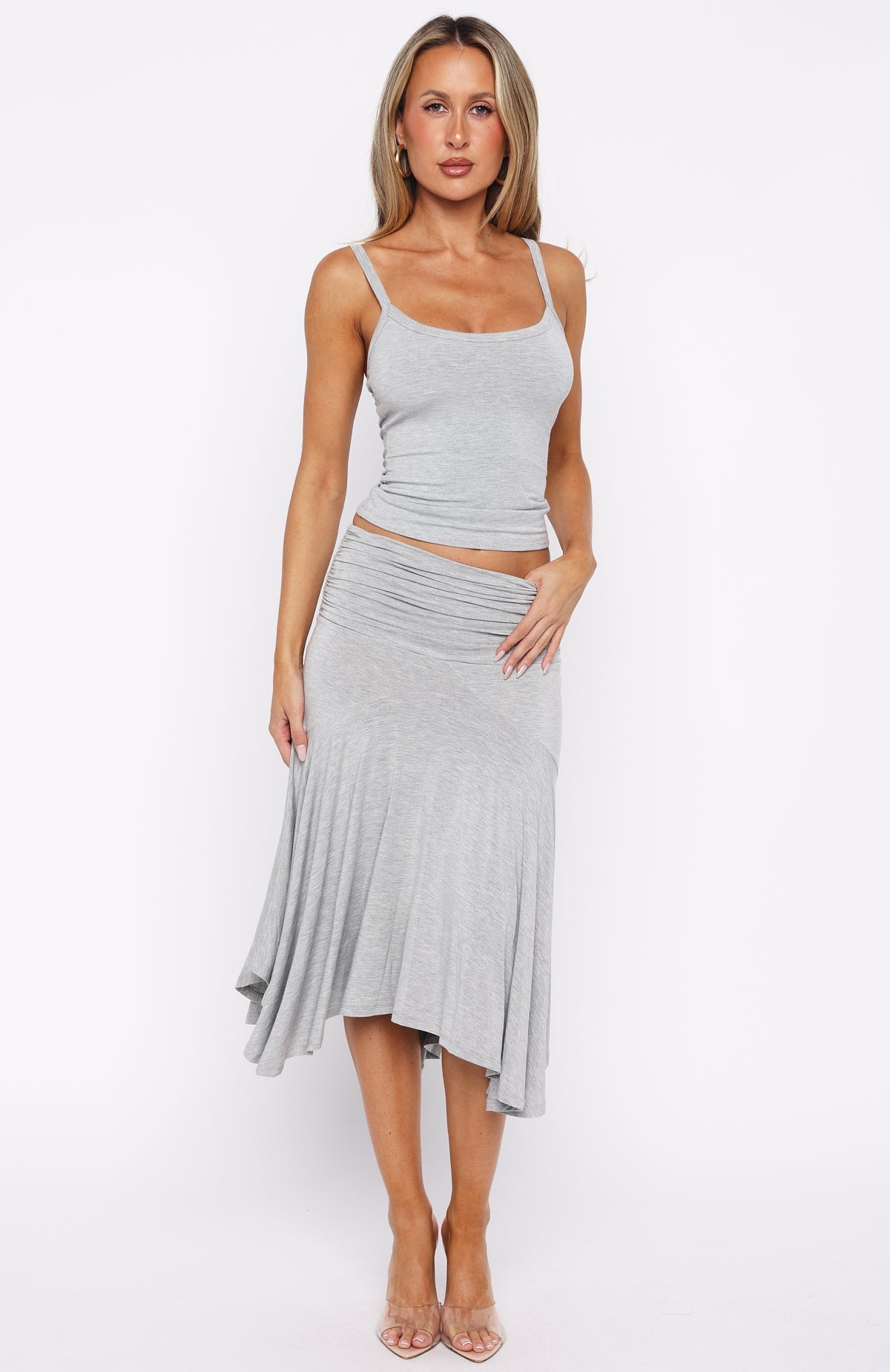 White Fox Dressing Up Midi Skirt Grey Marle