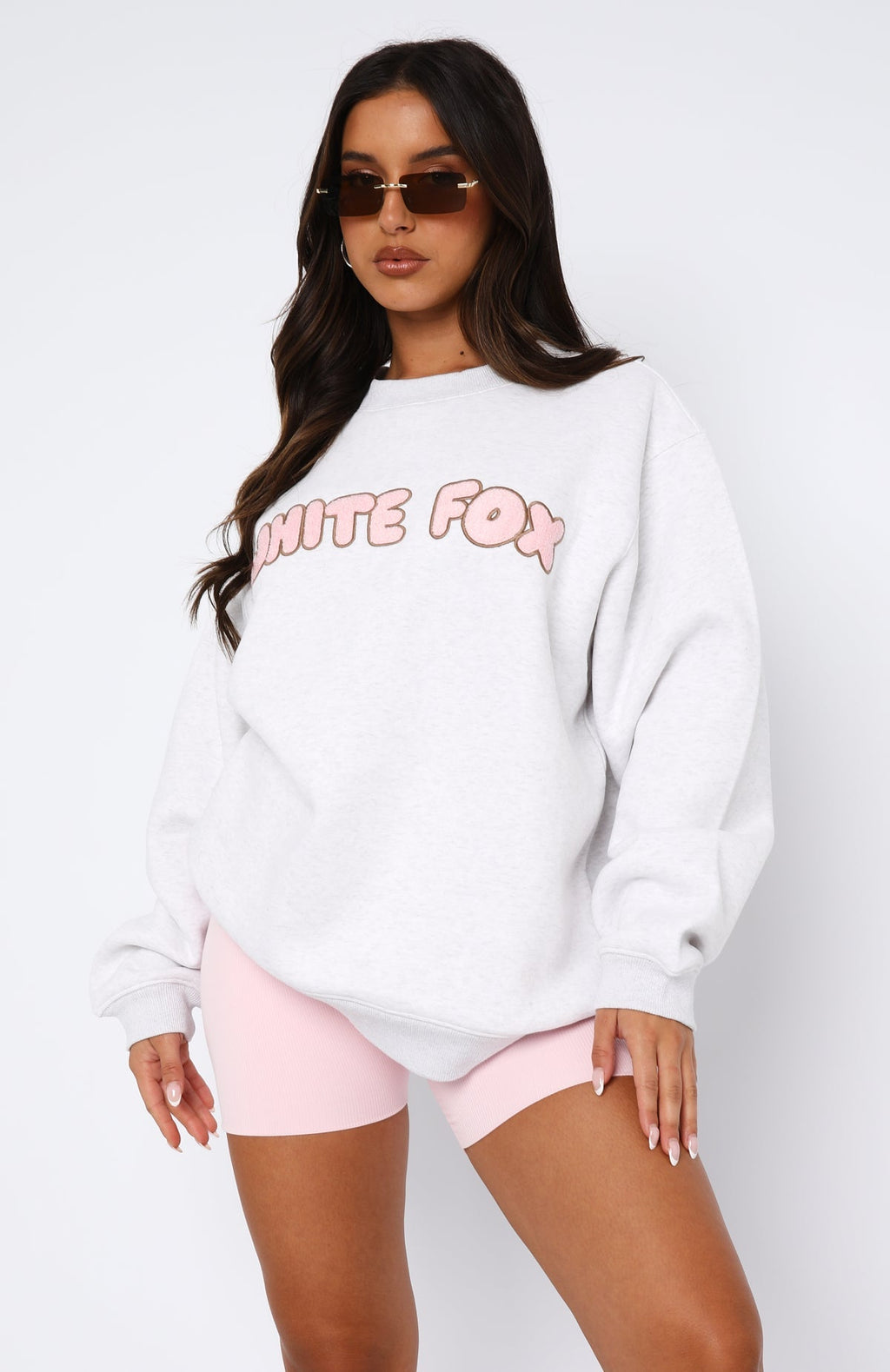 White Fox Sweet Treat Oversized Sweater Grey Marle