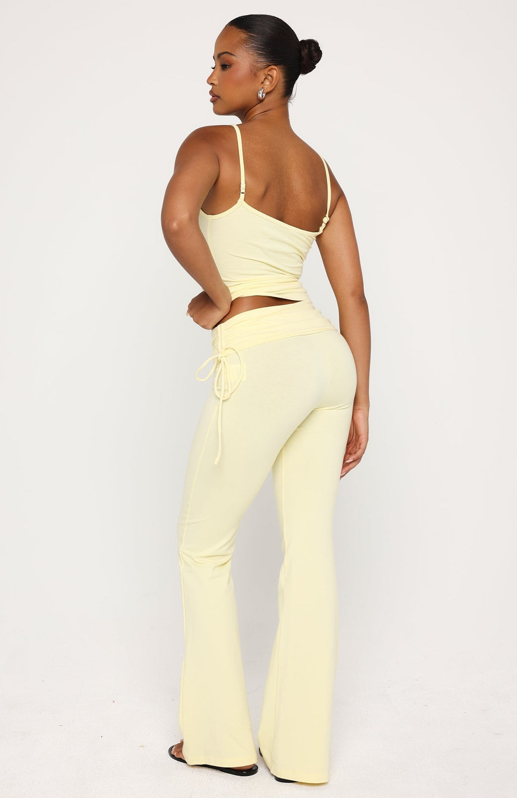 White Fox Pretty Vibes Fold Over Flare Pants Lemon