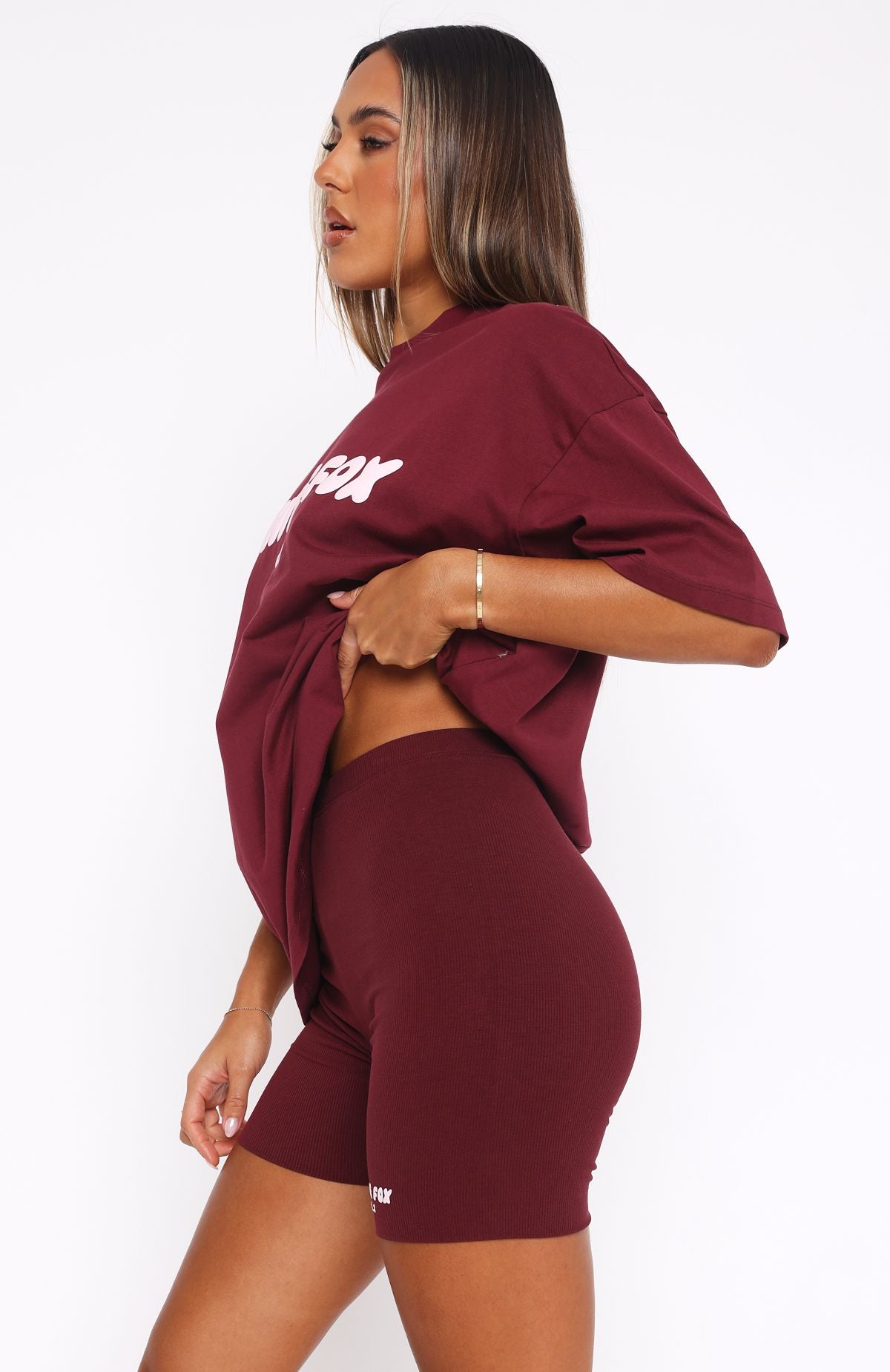 White Fox Offstage Ribbed Bike Shorts Red Velvet