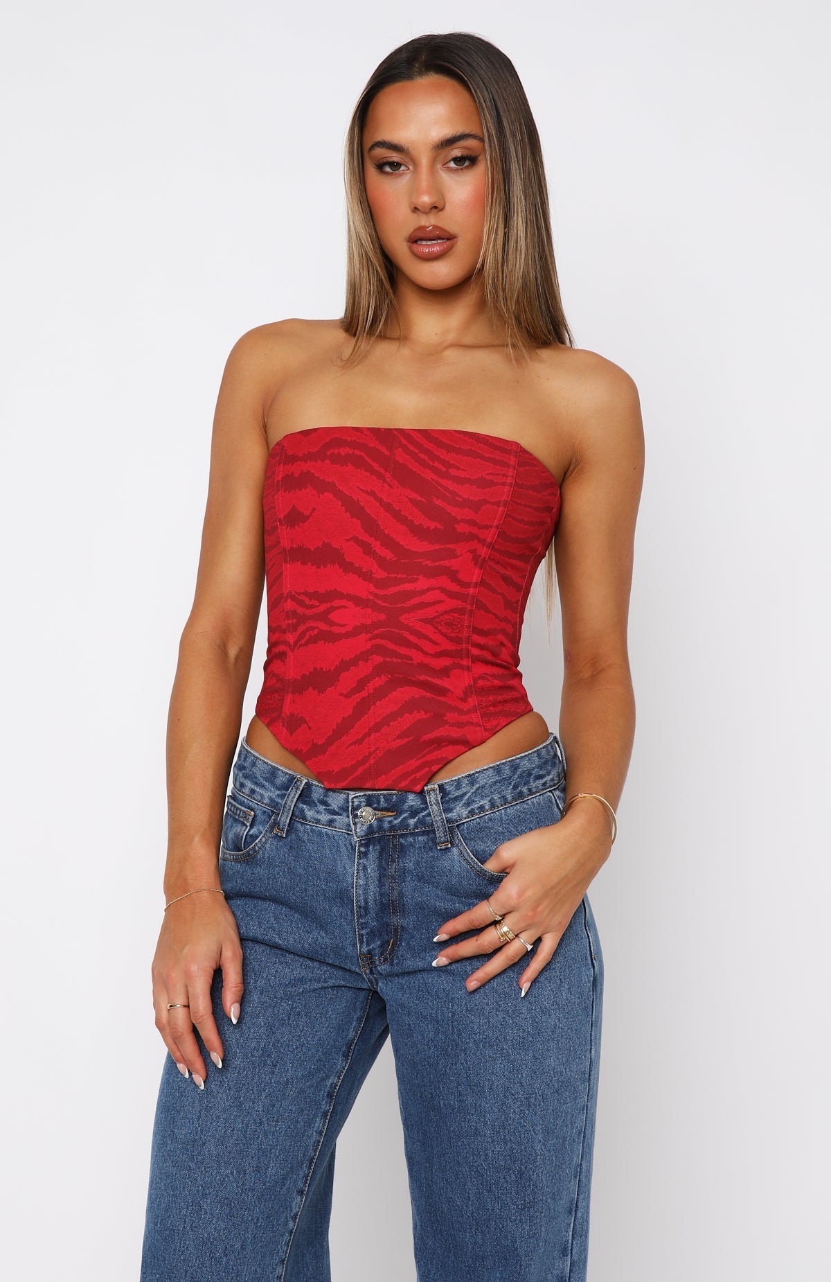 White Fox Let It Go Strapless Bustier Rouge Zebra