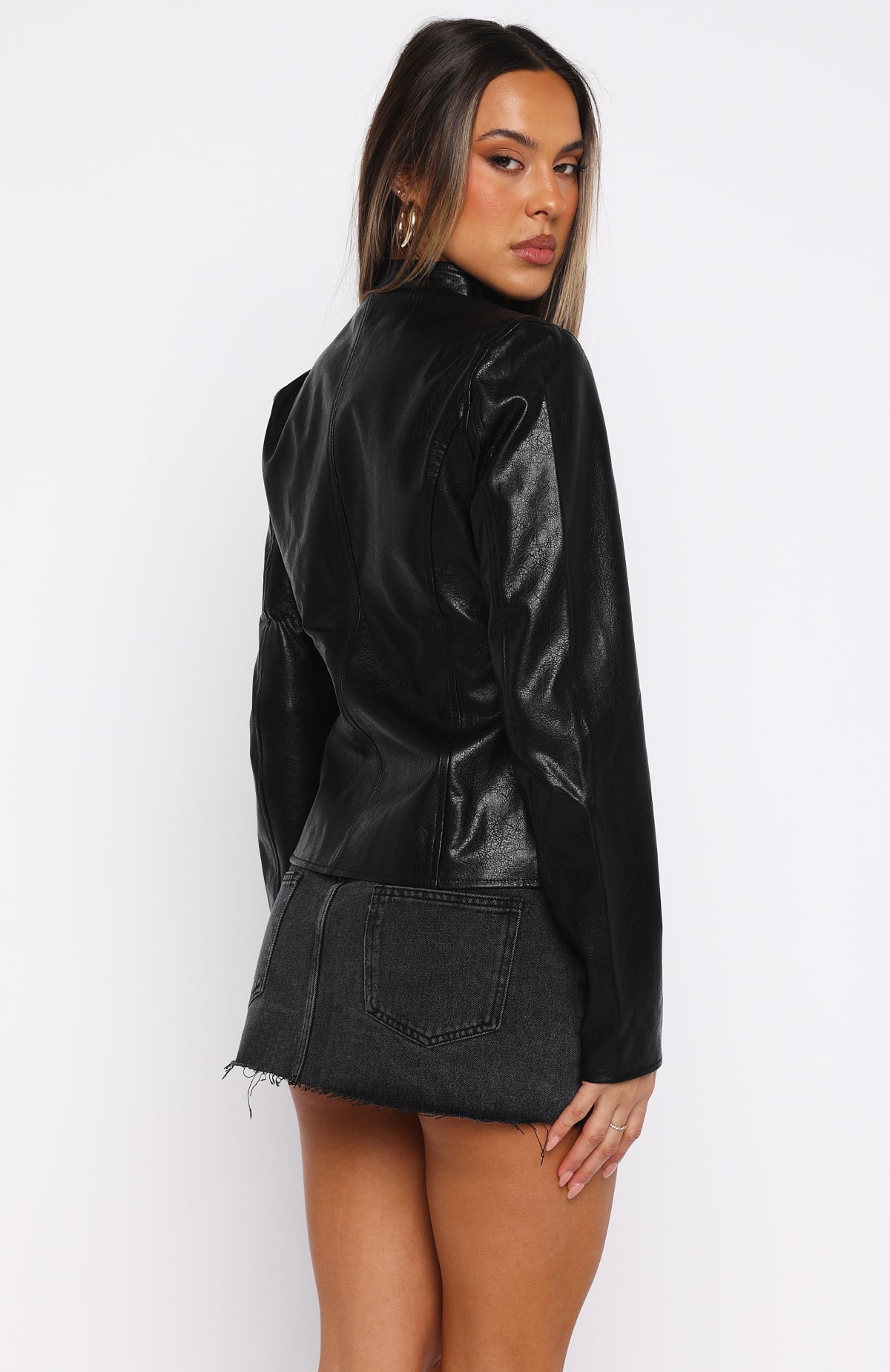 White Fox Parlour Talk PU Jacket Black