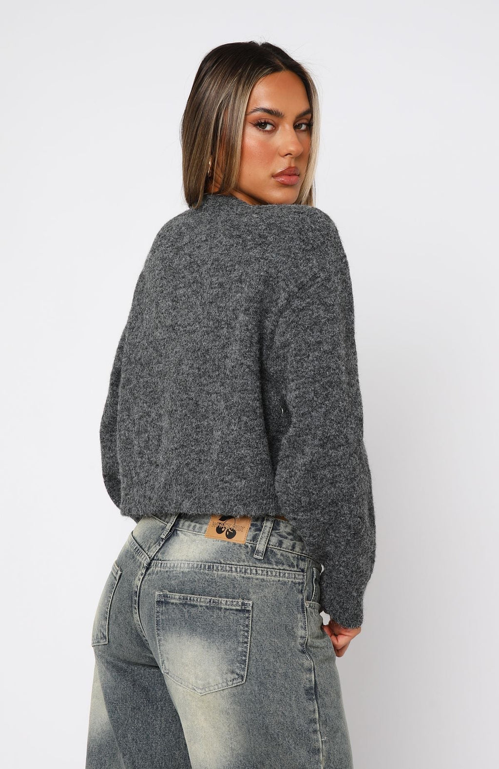 White Fox Warm Whispers Knit Cardigan Charcoal