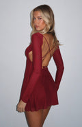 White Fox Bad Influence Long Sleeve Mini Dress Burgundy