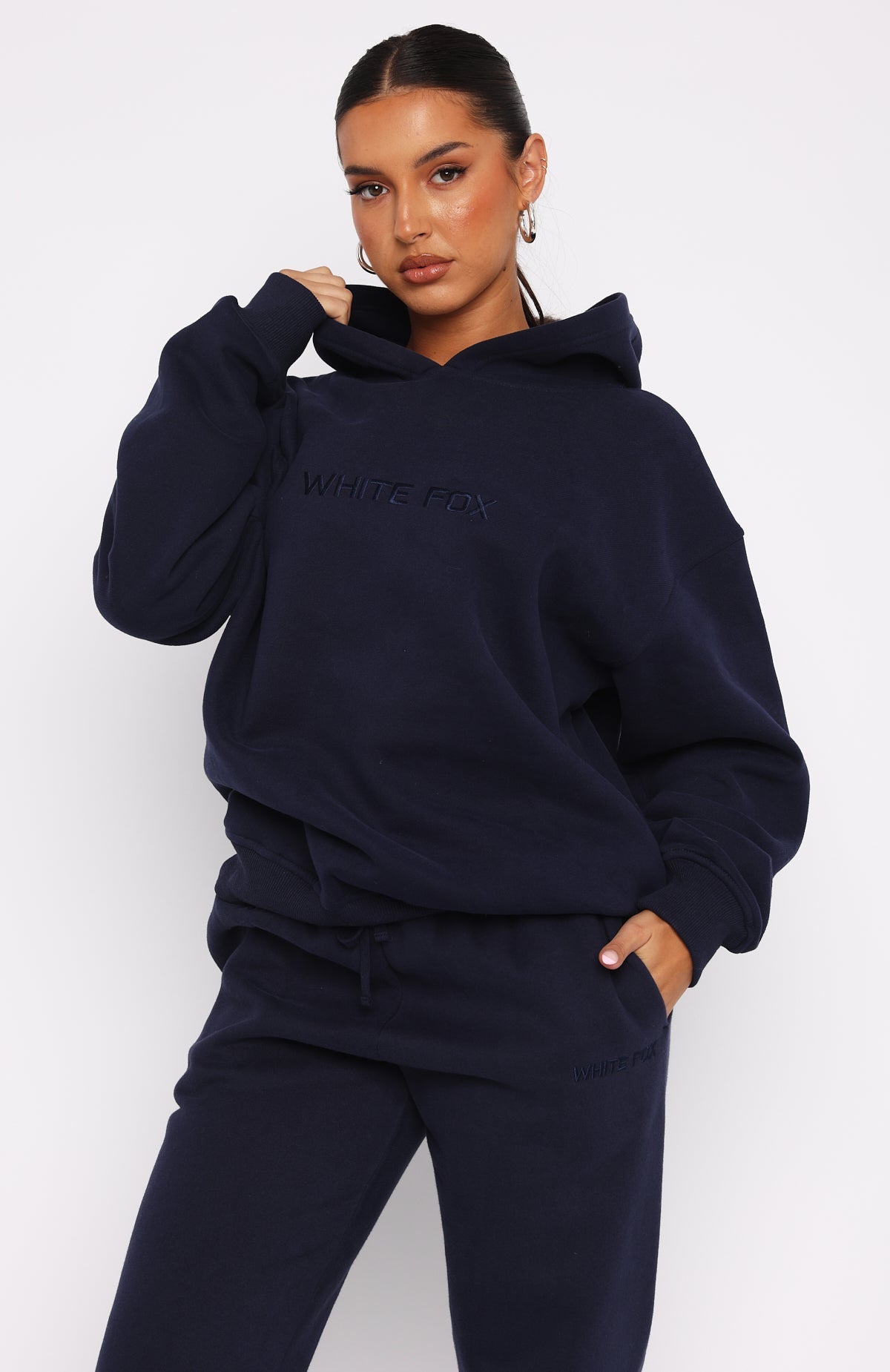 White Fox Stay Lifted Oversized Hoodie Navy