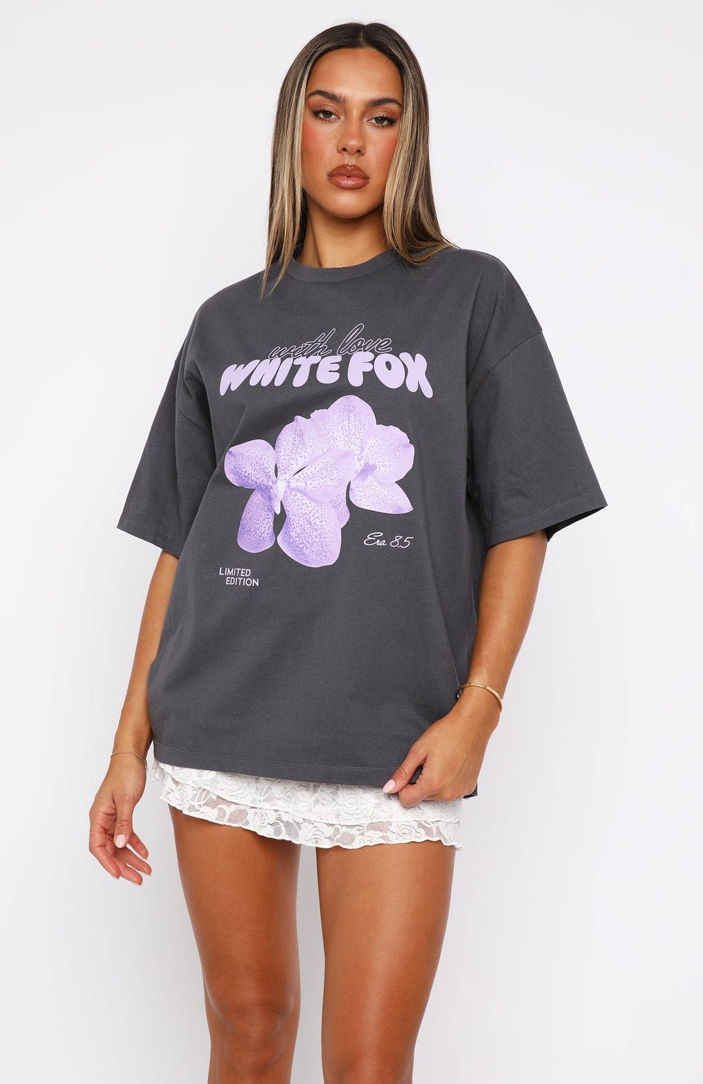 White Fox With Love Forever Oversized Tee Volcanic