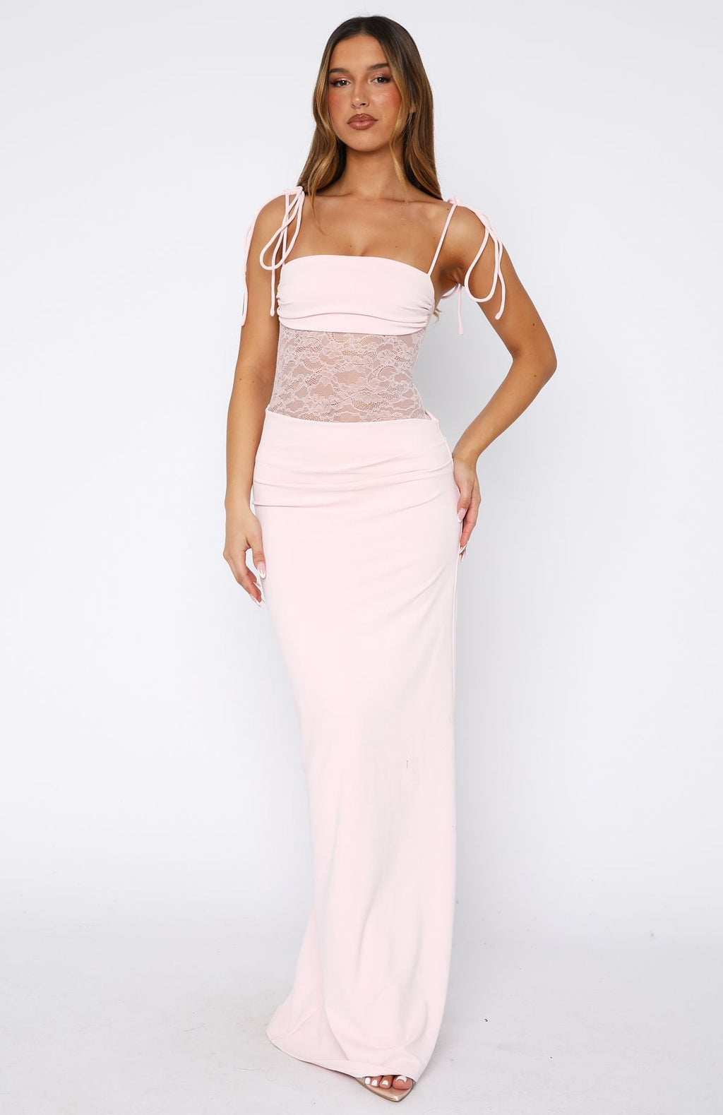 White Fox Compliment Me Maxi Dress Baby Pink