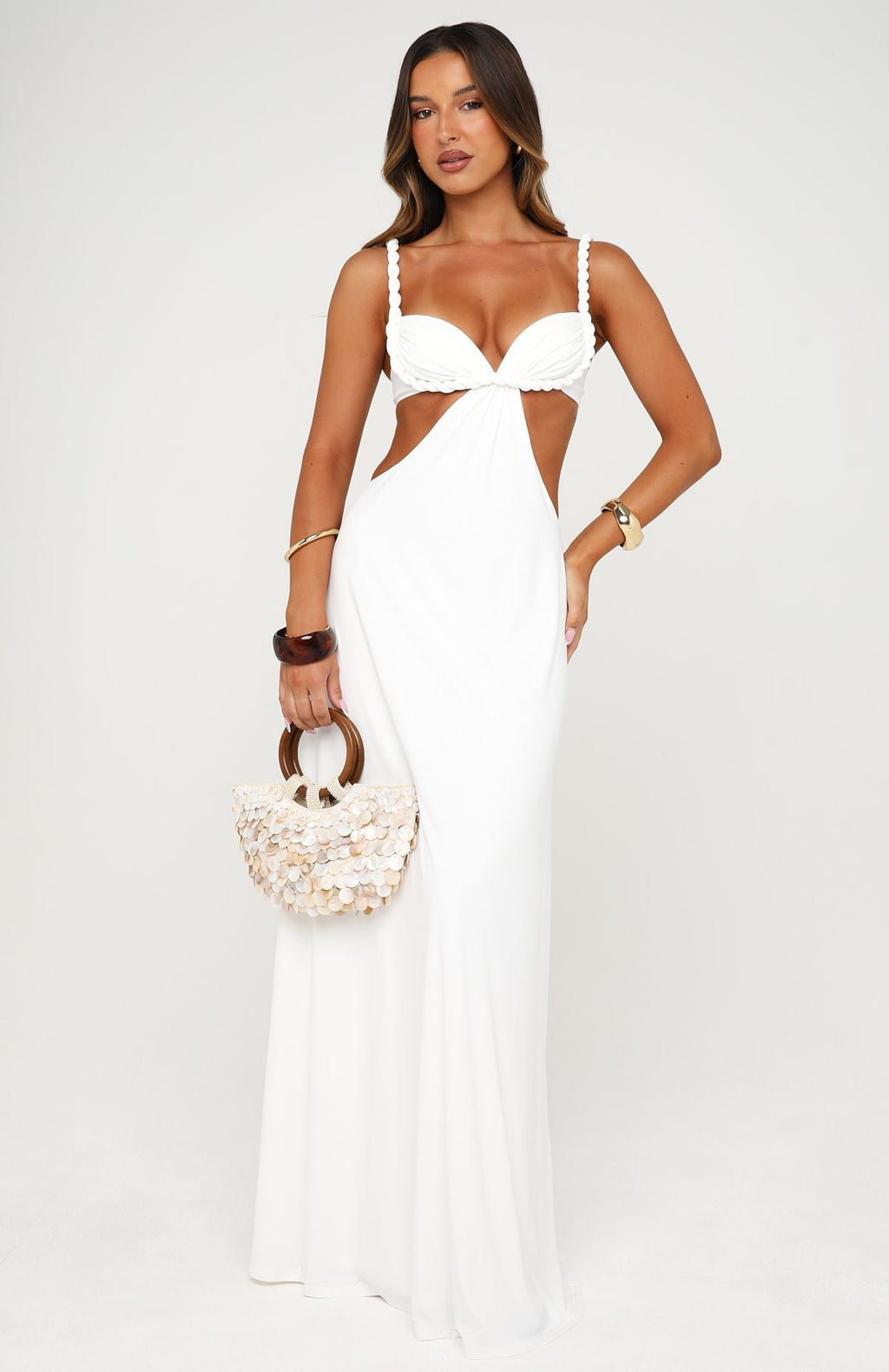 White Fox Tessara Twist Maxi Dress Off White