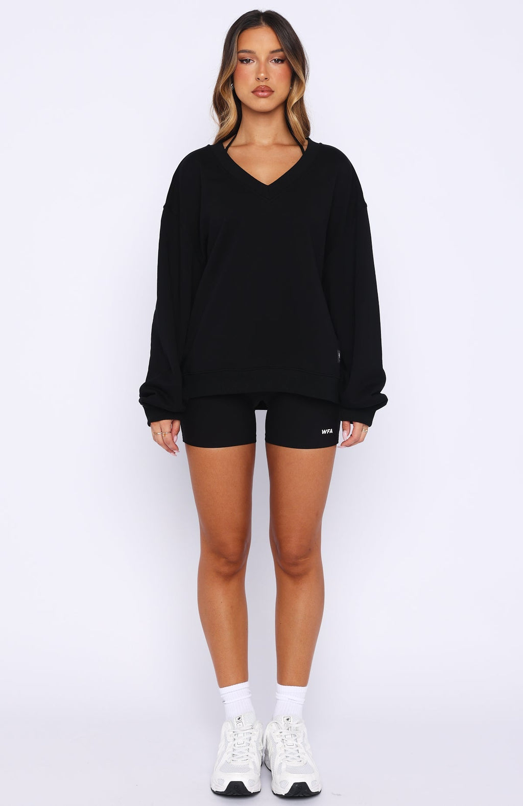 White Fox Shutting It Down V Neck Oversized Sweater Black