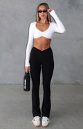 White Fox Revival High Waisted Flare Leggings Black