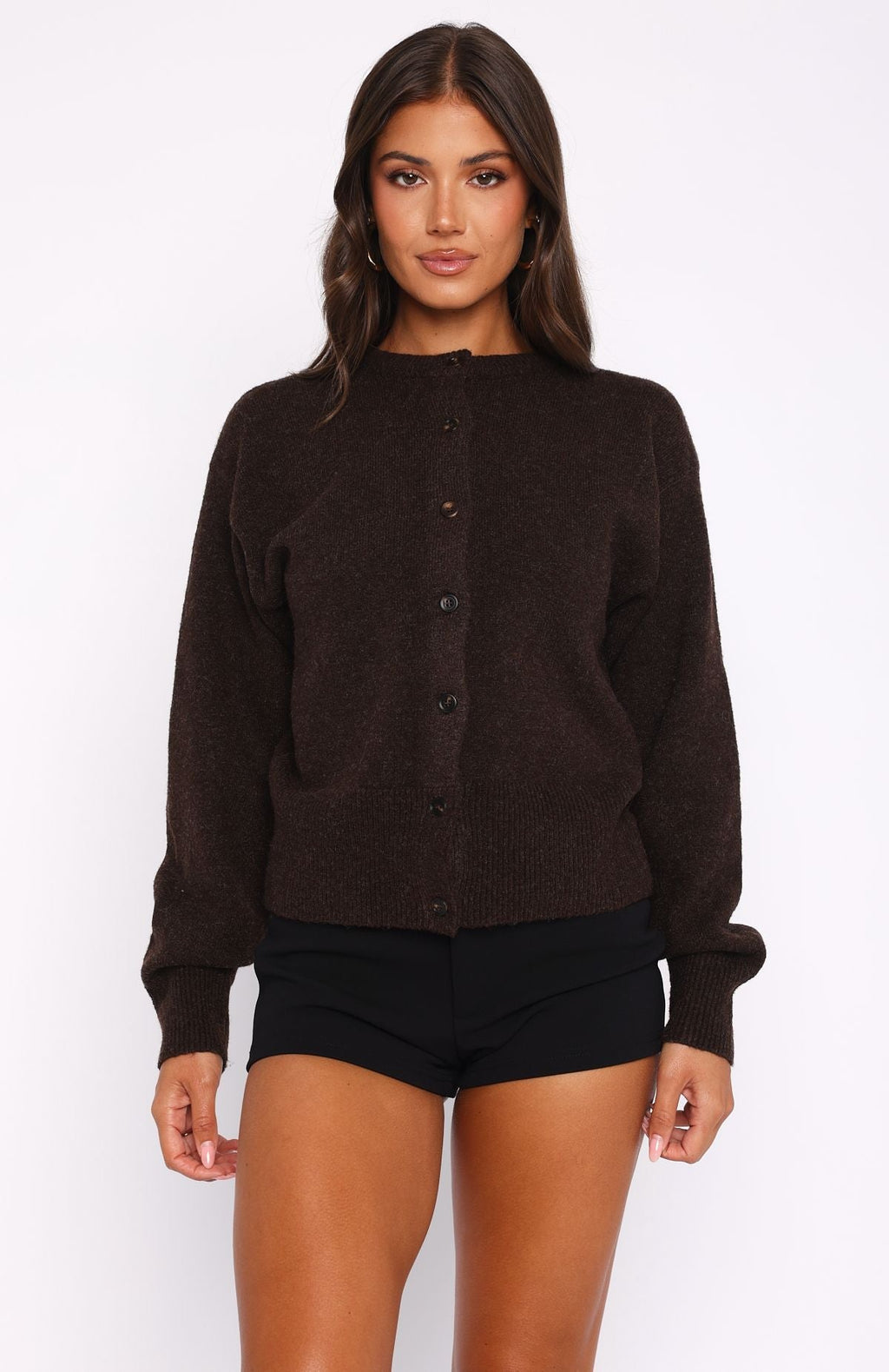 White Fox Helping Hand Knit Cardigan Dark Chocolate