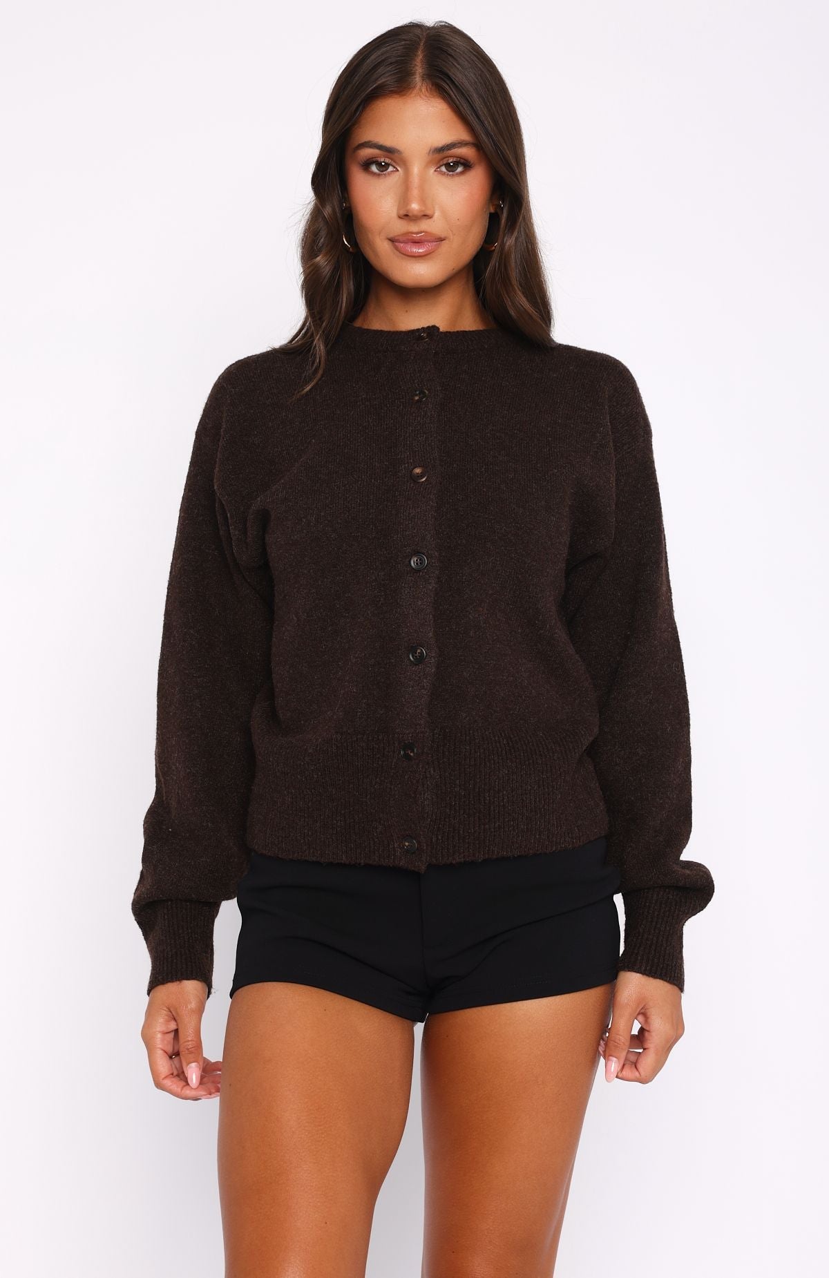 White Fox Helping Hand Knit Cardigan Dark Chocolate