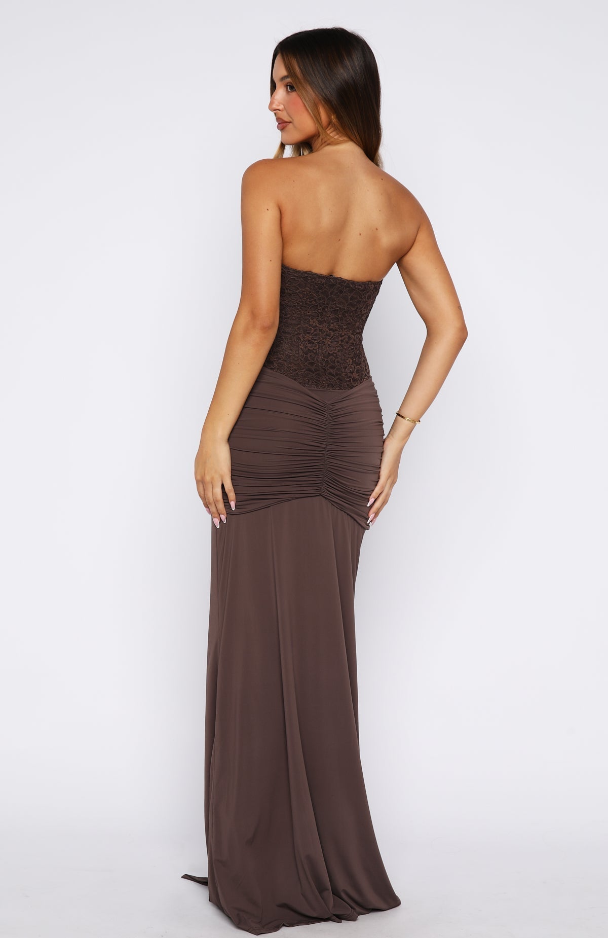 White Fox Kiss The Girl Strapless Maxi Dress Chocolate