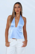 White Fox Here For Me Halter Top Blue
