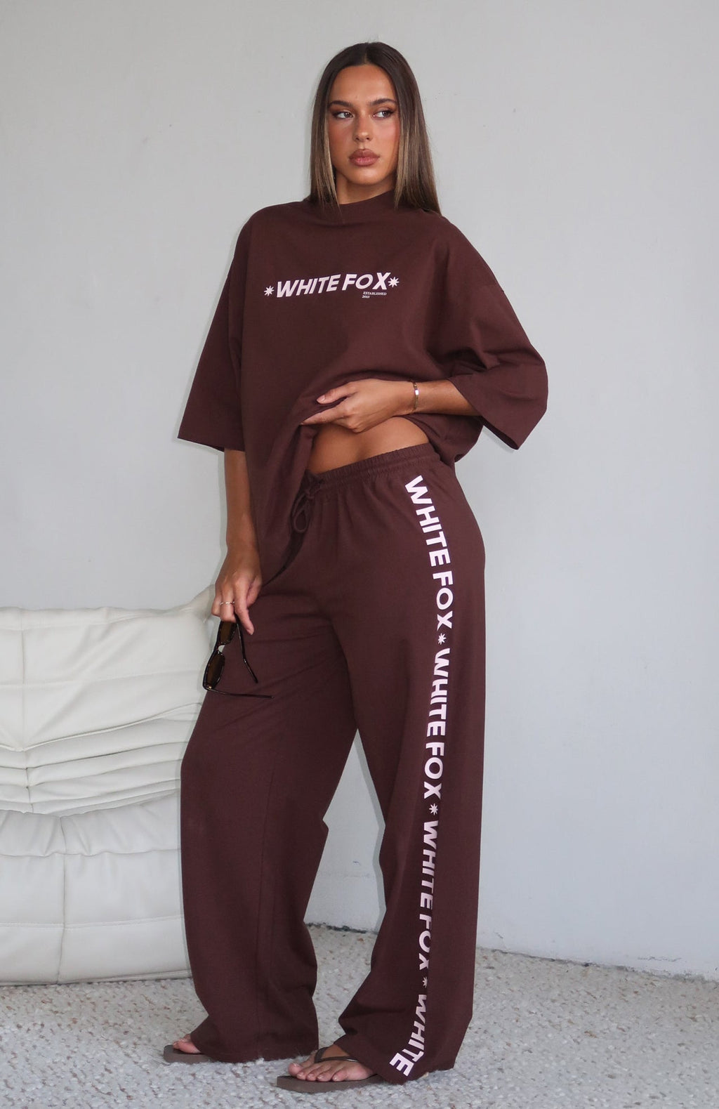 White Fox Tender Hearts Track Pants Chocolate