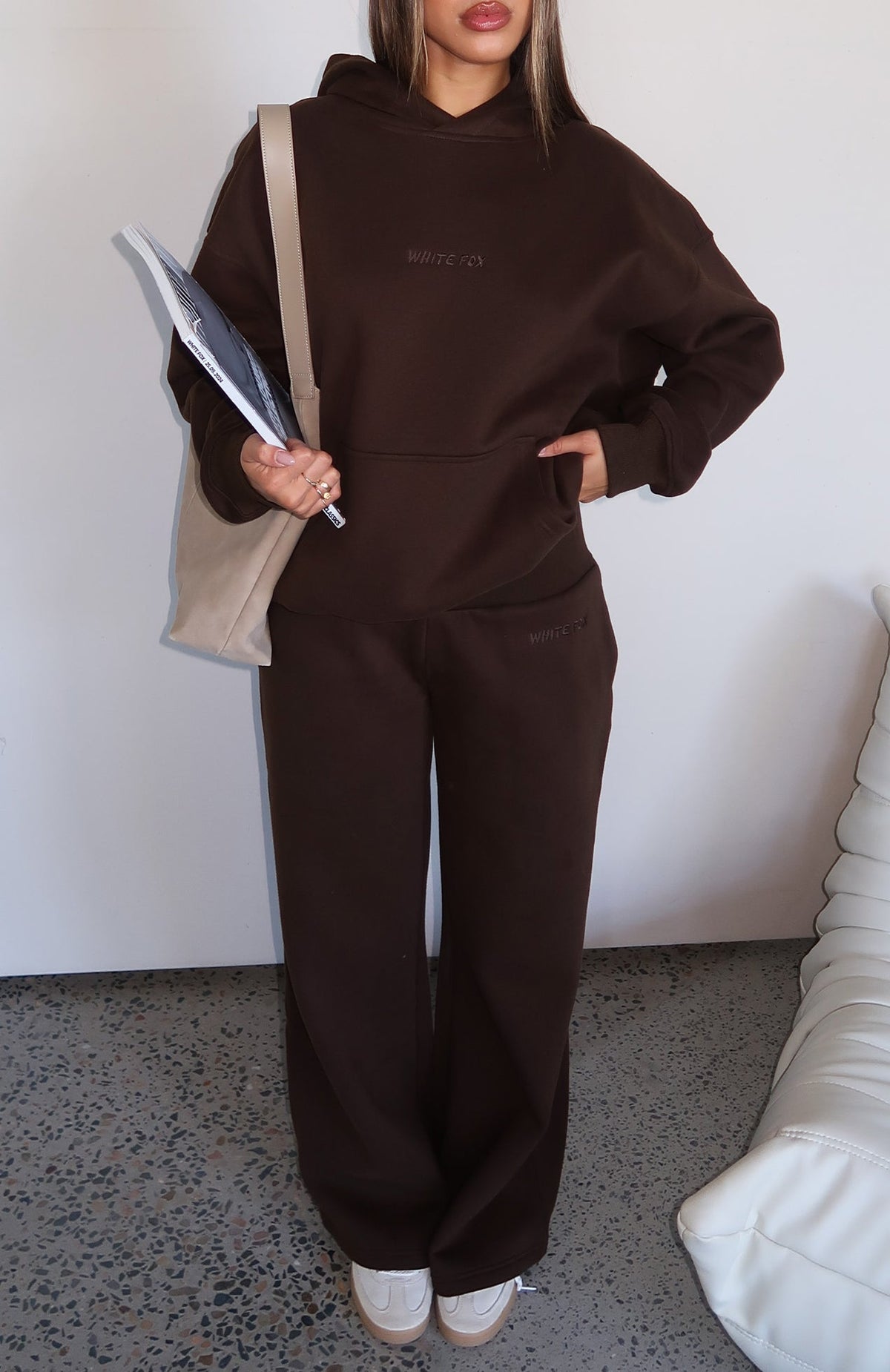 White Fox Come A Long Way Wide Leg Sweatpants Chocolate