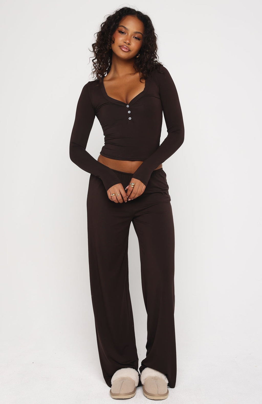 White Fox Dreamy Pyjama Pants Chocolate