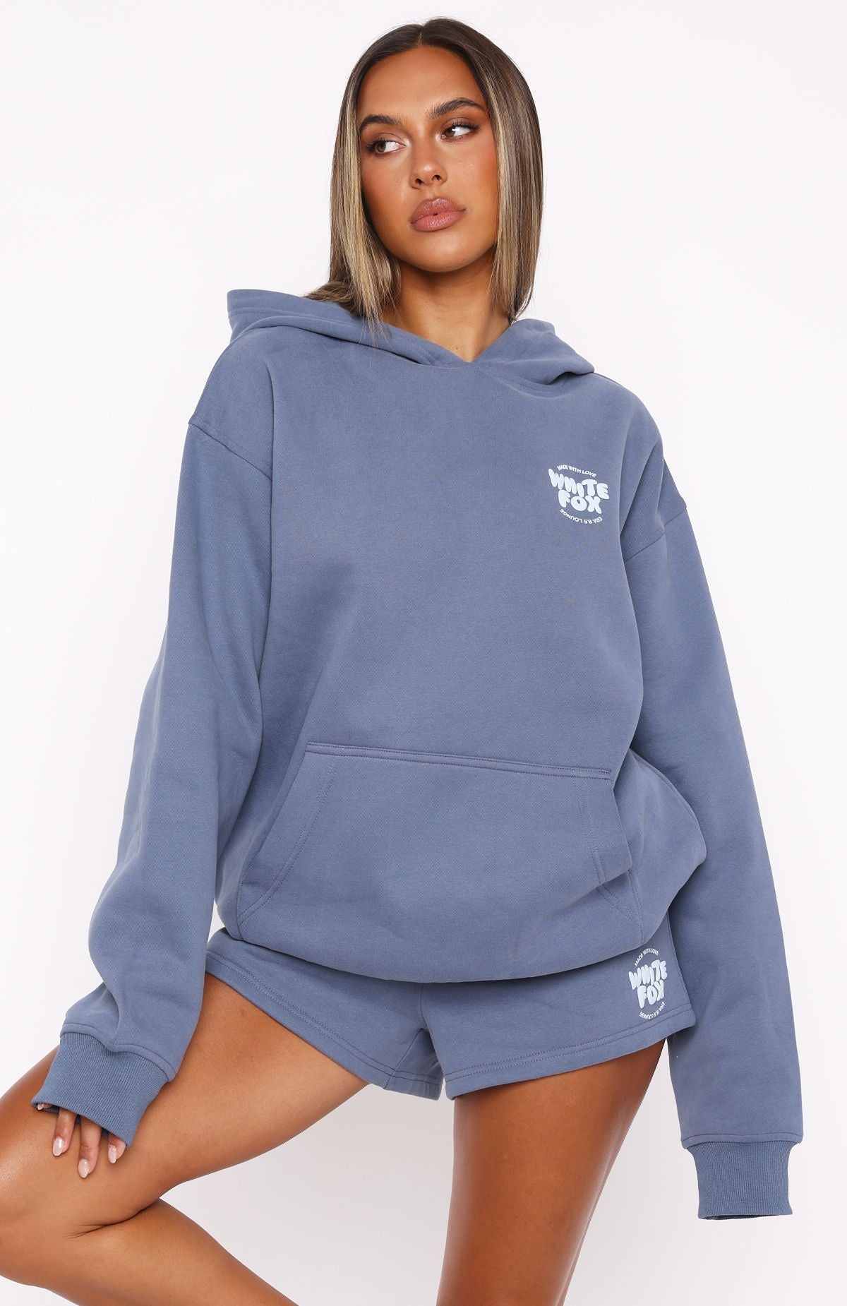 White Fox With Love For You Oversized Hoodie Ocean