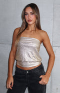 White Fox Girl Time Cinched Waist Strapless Top Champagne
