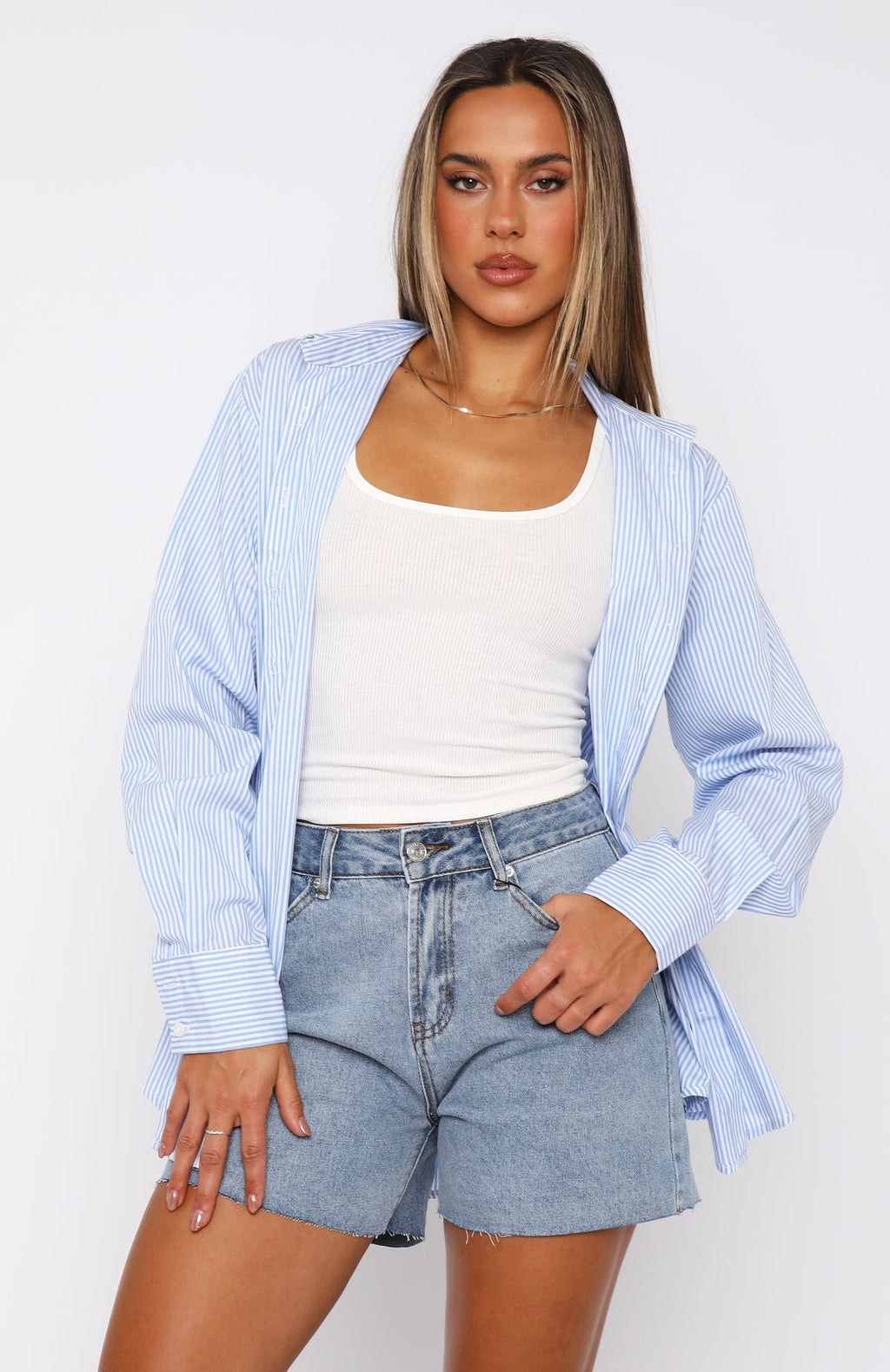 White Fox Keep It Brief Denim Shorts Blue