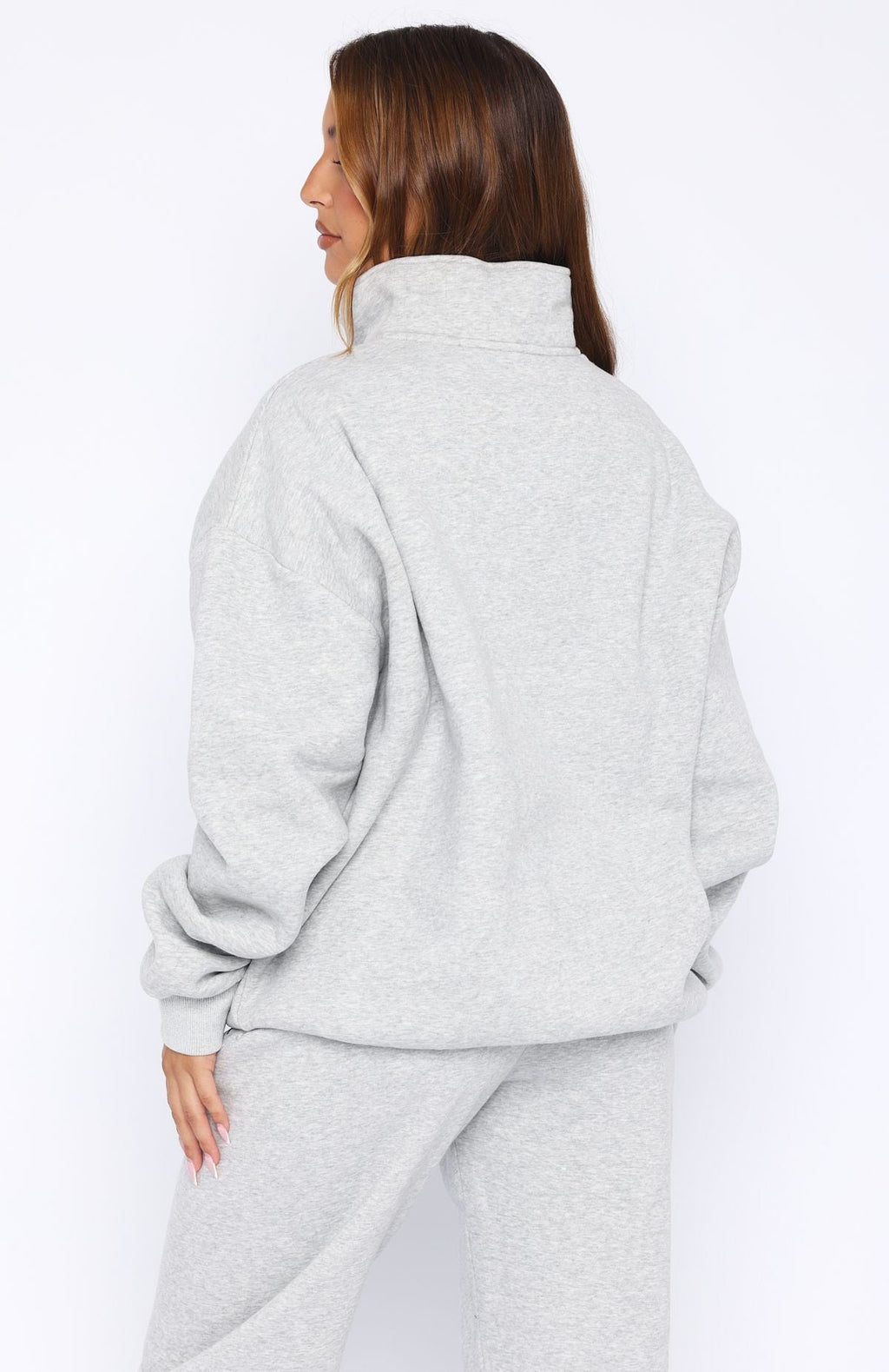 White Fox Core Classic Zip Front Sweater Dark Grey Marle