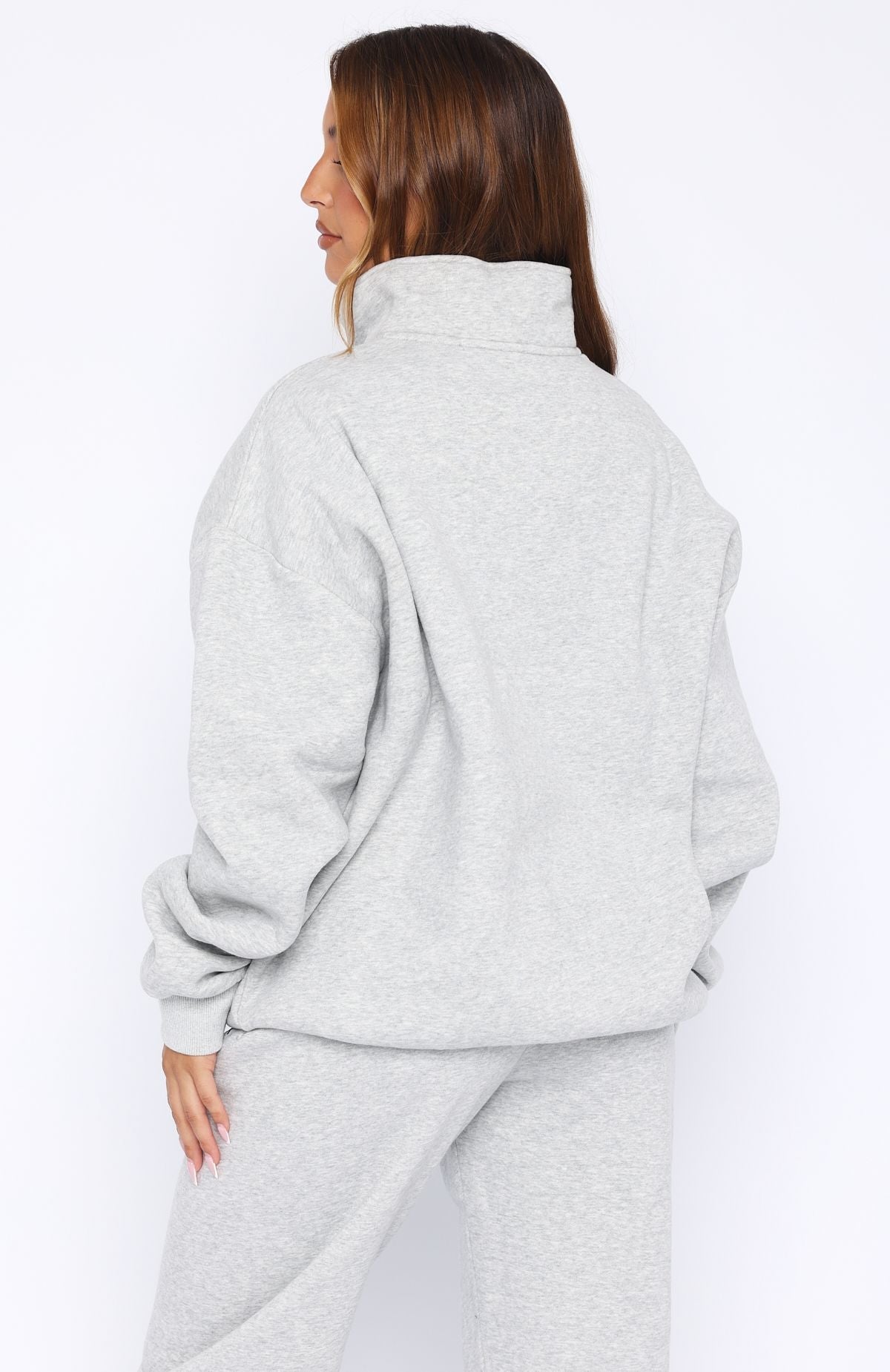 White Fox Core Classic Zip Front Sweater Dark Grey Marle