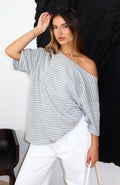 White Fox Give Me Options Off Shoulder Tee Grey/White Stripe