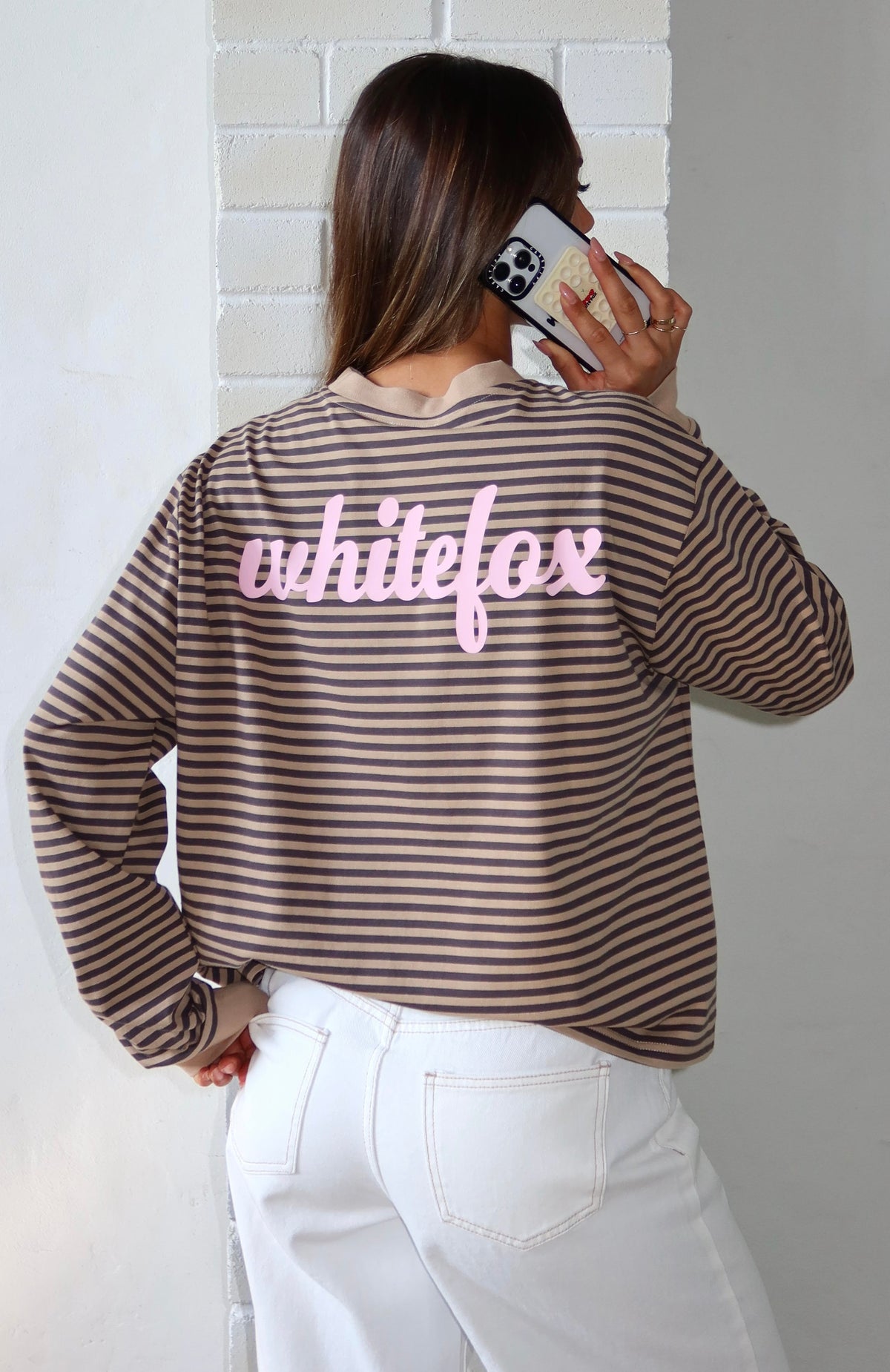 White Fox Catch The Drift Long Sleeve Tee Chocolate/Tan Stripe