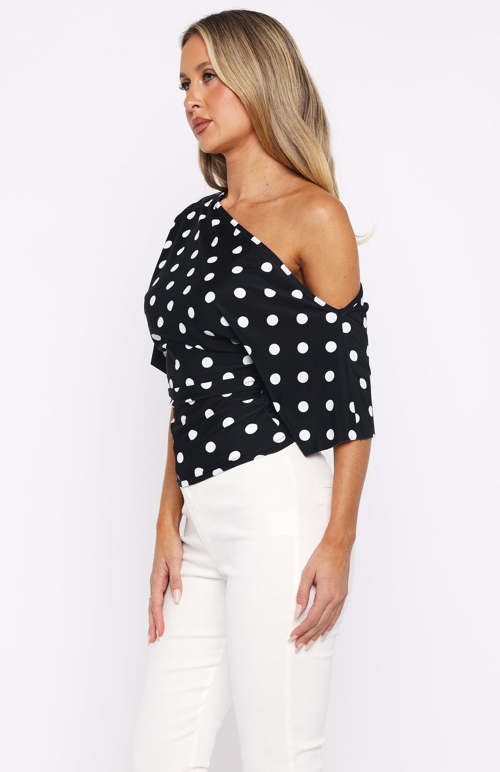 White Fox Marrakech Moments Cinched Waist Top Black/White Polka Dot
