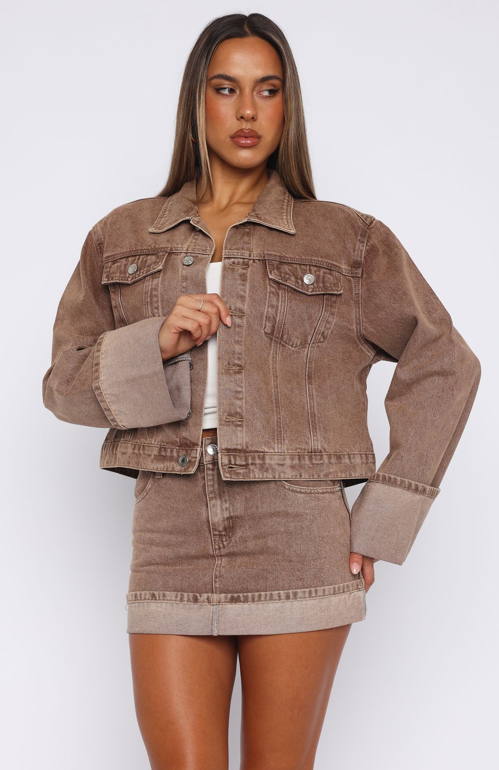 White Fox Charlotte Denim Jacket Tan Wash