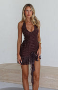 White Fox Coastal Sway Halter Mini Dress Chocolate Polka Dot