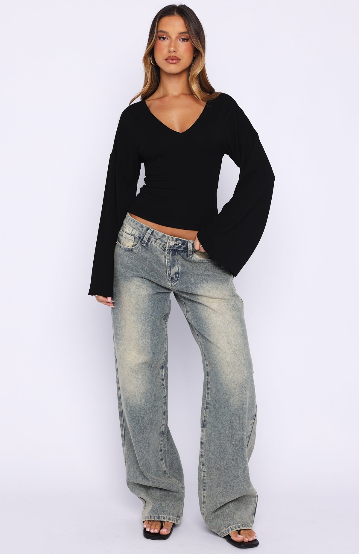 White Fox Nobody's Watching Long Sleeve Top Black